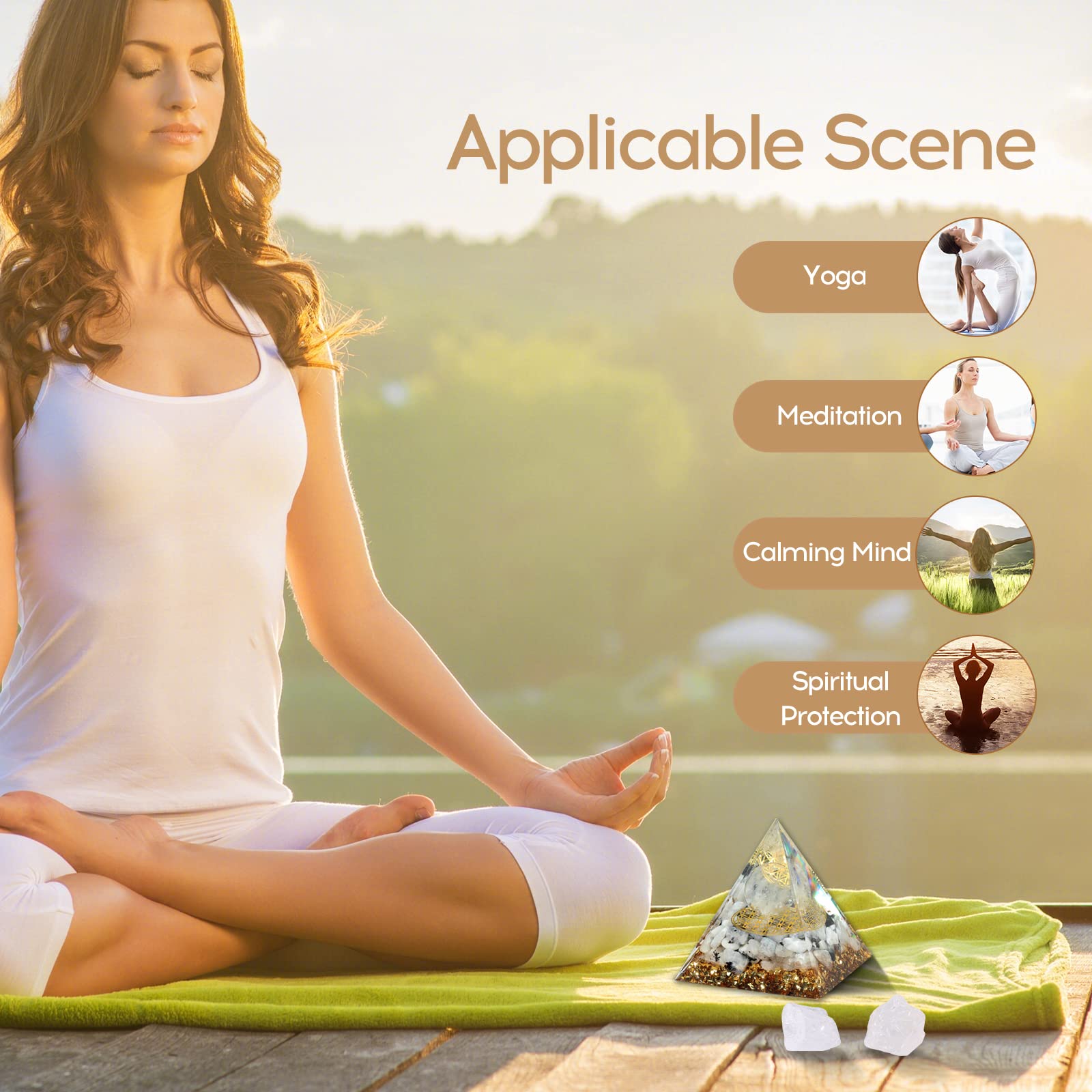 Hopeseed Orgone Pyramid for Positive Energy, Orgonite Rainbow Moonstone&White Crystal - AB Mystery