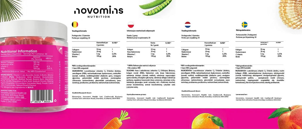 Collagen Gummies - Sugar Free Marine Collagen Gummies - Superior Type 1 Hydrolysed Collagen novomins