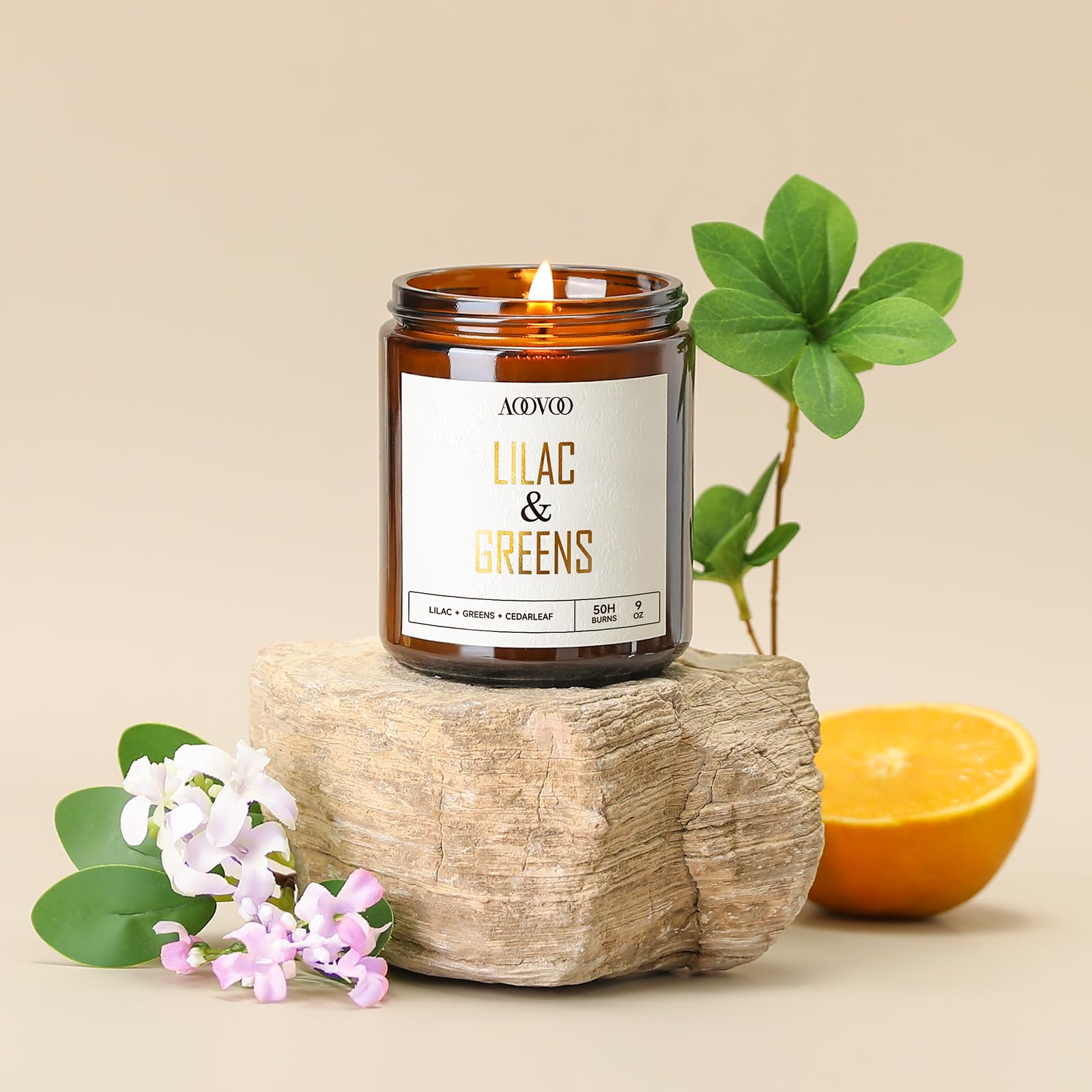 AOOVOO Lilac Candle, Candles Gifts for Women, Green Leaves Lilac Candle, Scented Candle - AB Mystery
