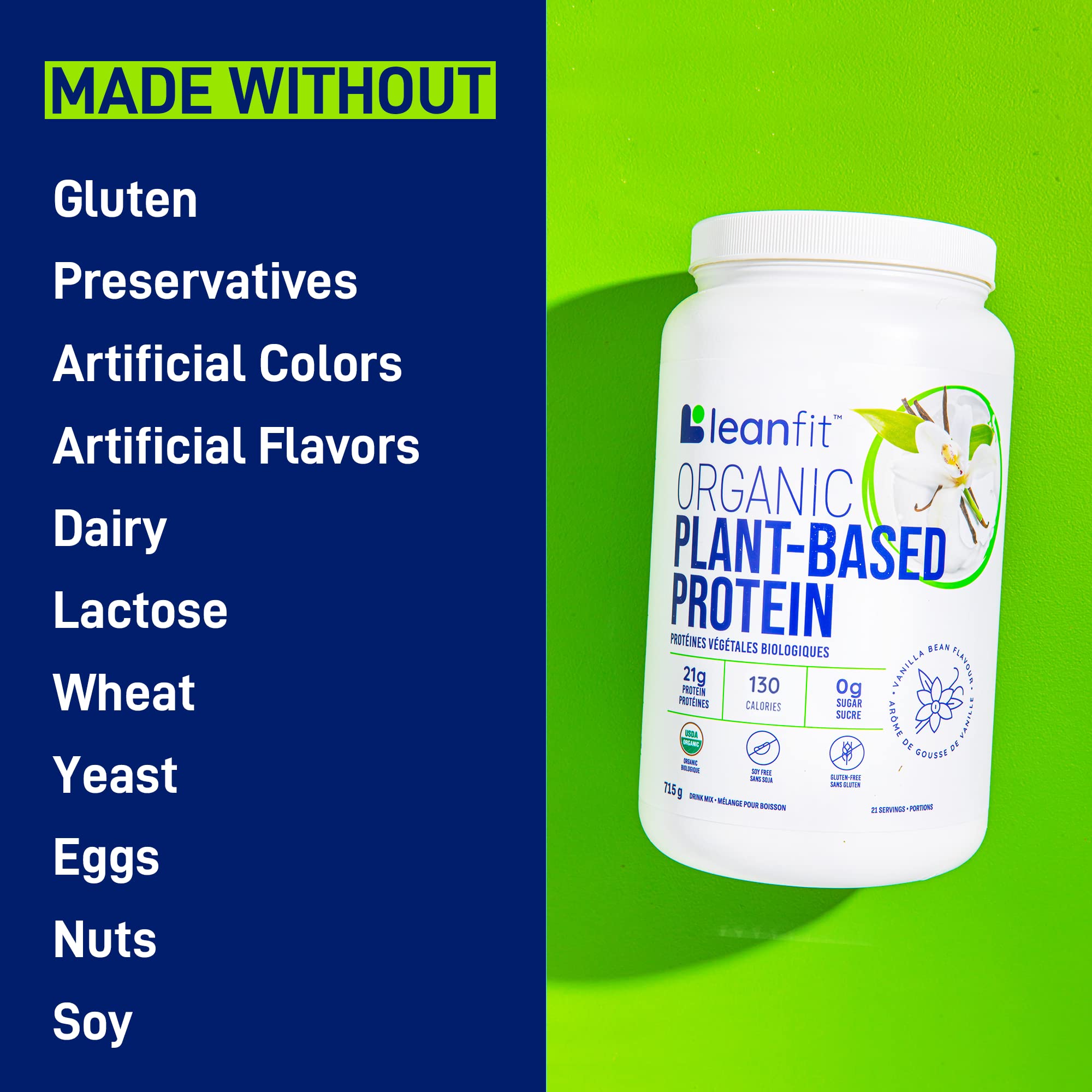 LeanFit Organic Plant-Based Protein, Natural Vanilla Flavor, 21g Vegan Protein, 19 Servings - AB Mystery