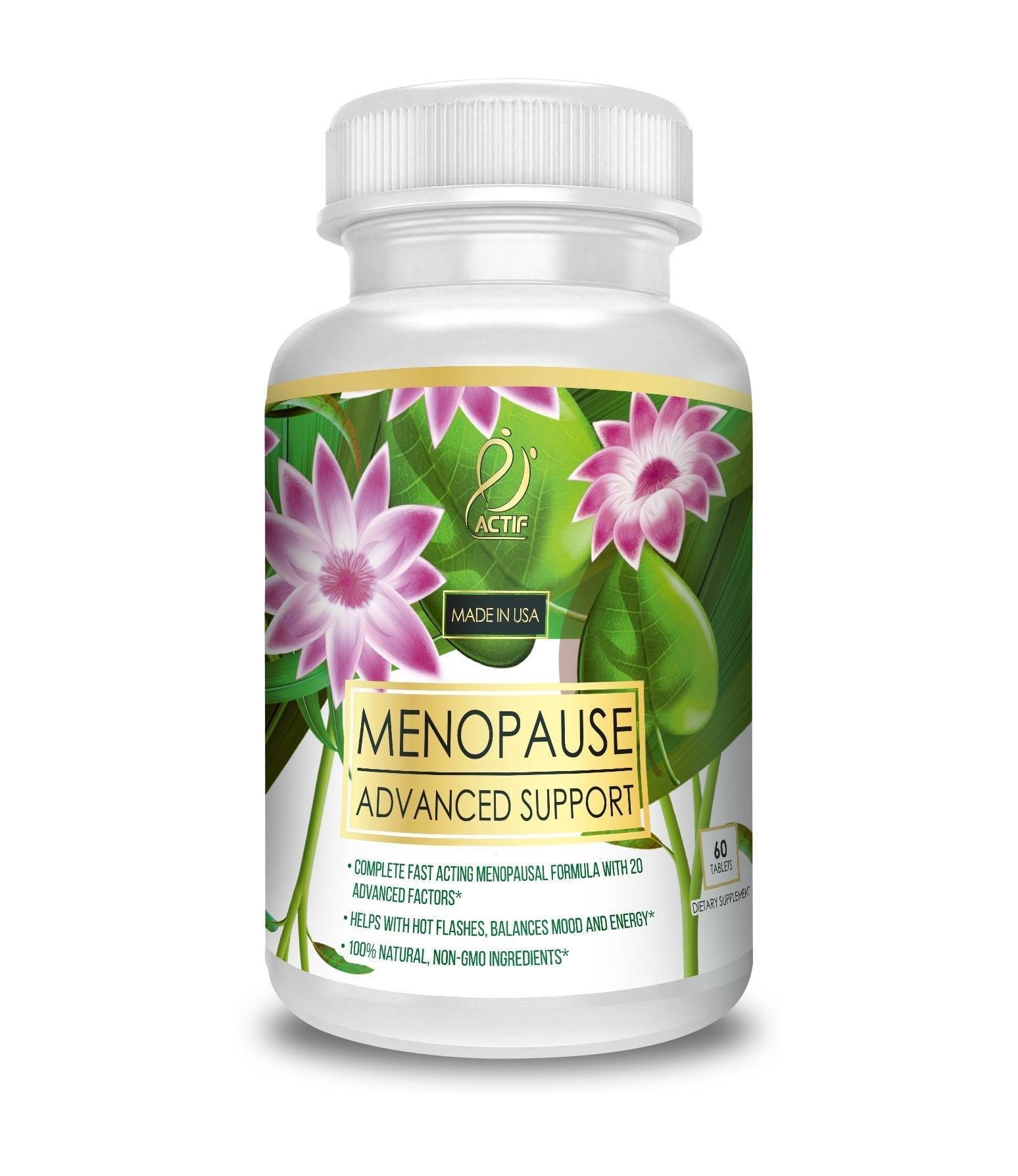 Actif Menopause Advanced Support with 20+ Organic Vitamins and Herbs - Relieves Hot Flashes, Night Sweats - AB Mystery