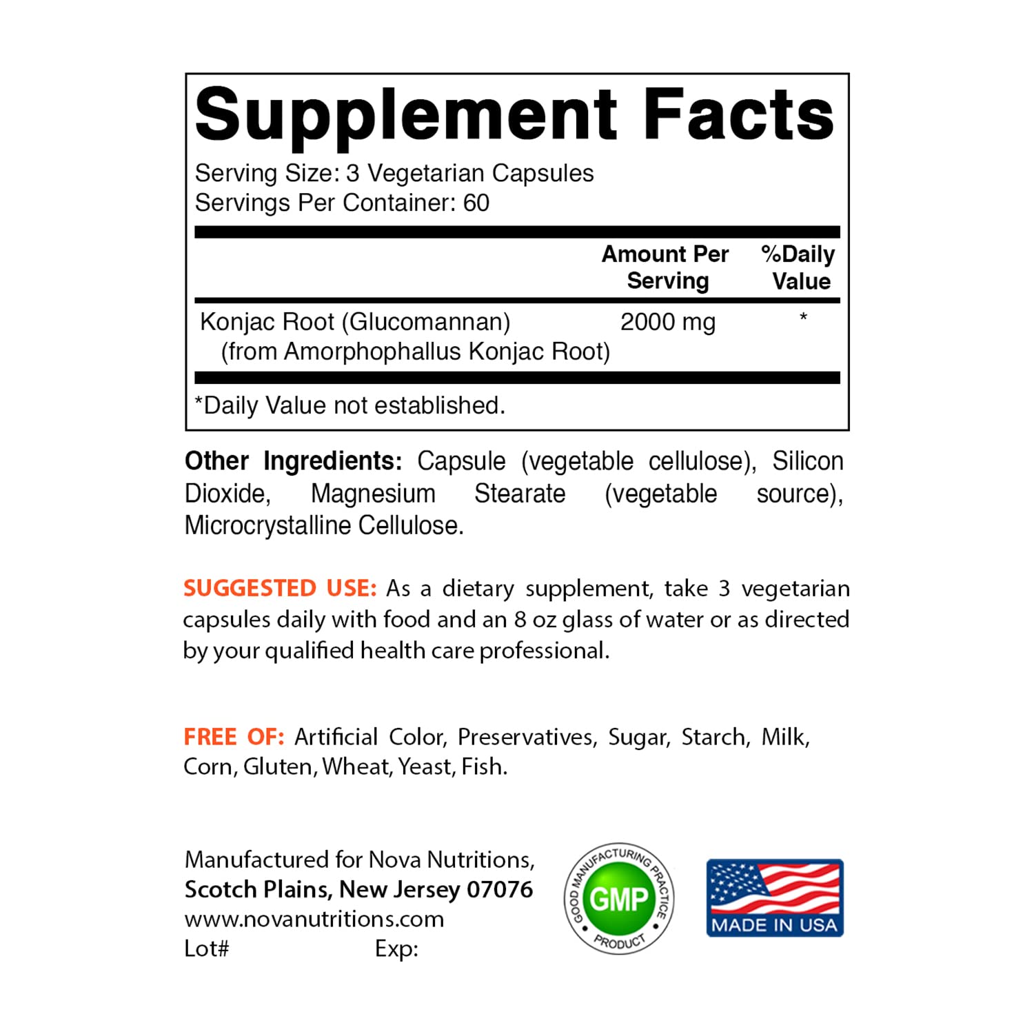 Nova Nutritions 2 Pack Konjac Root Glucomannan Capsules 2000 mg/Serving Veggie Caps - AB Mystery