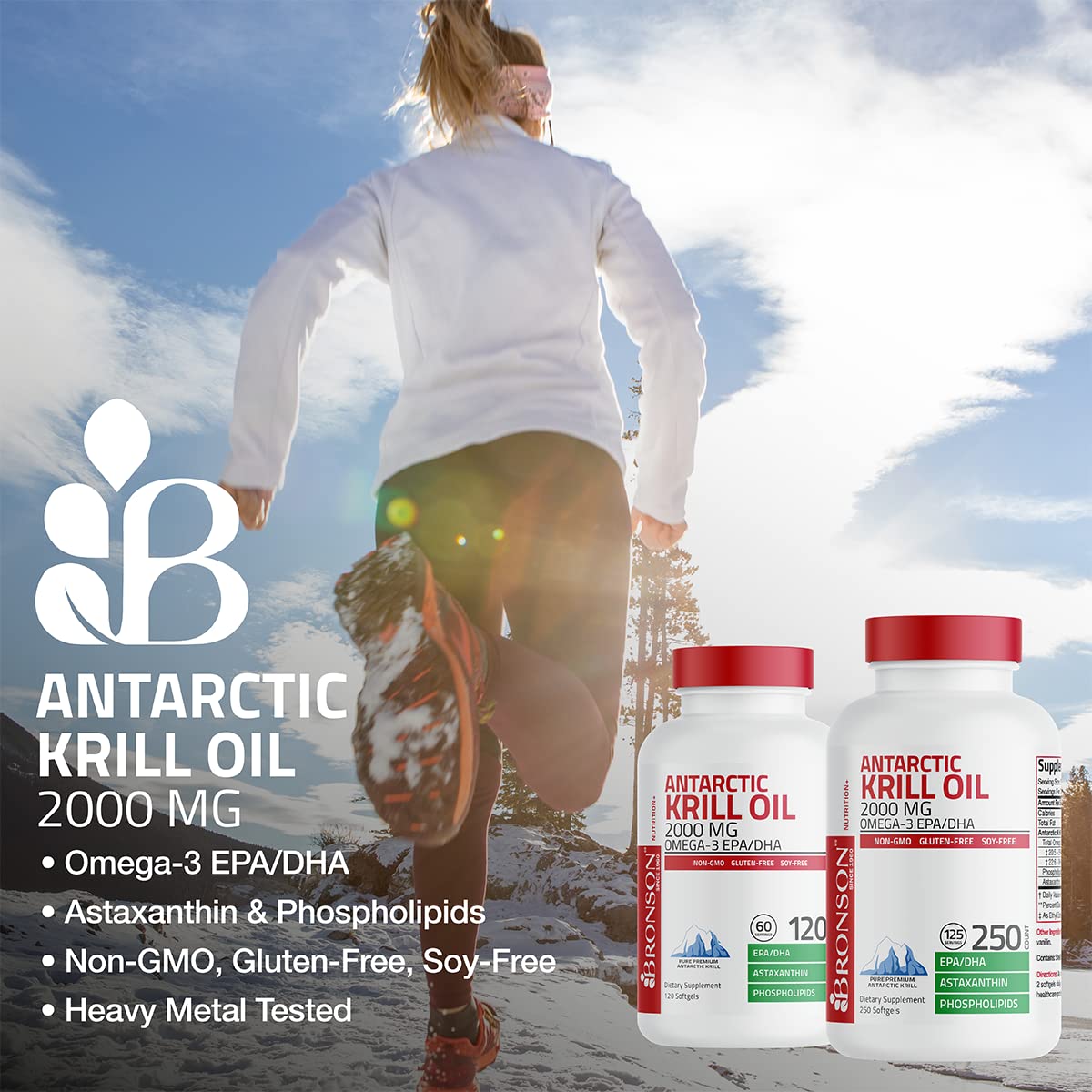 Bronson Antarctic Krill Oil 2000 mg with Omega-3s EPA, DHA, Astaxanthin and Phospholipi - AB Mystery