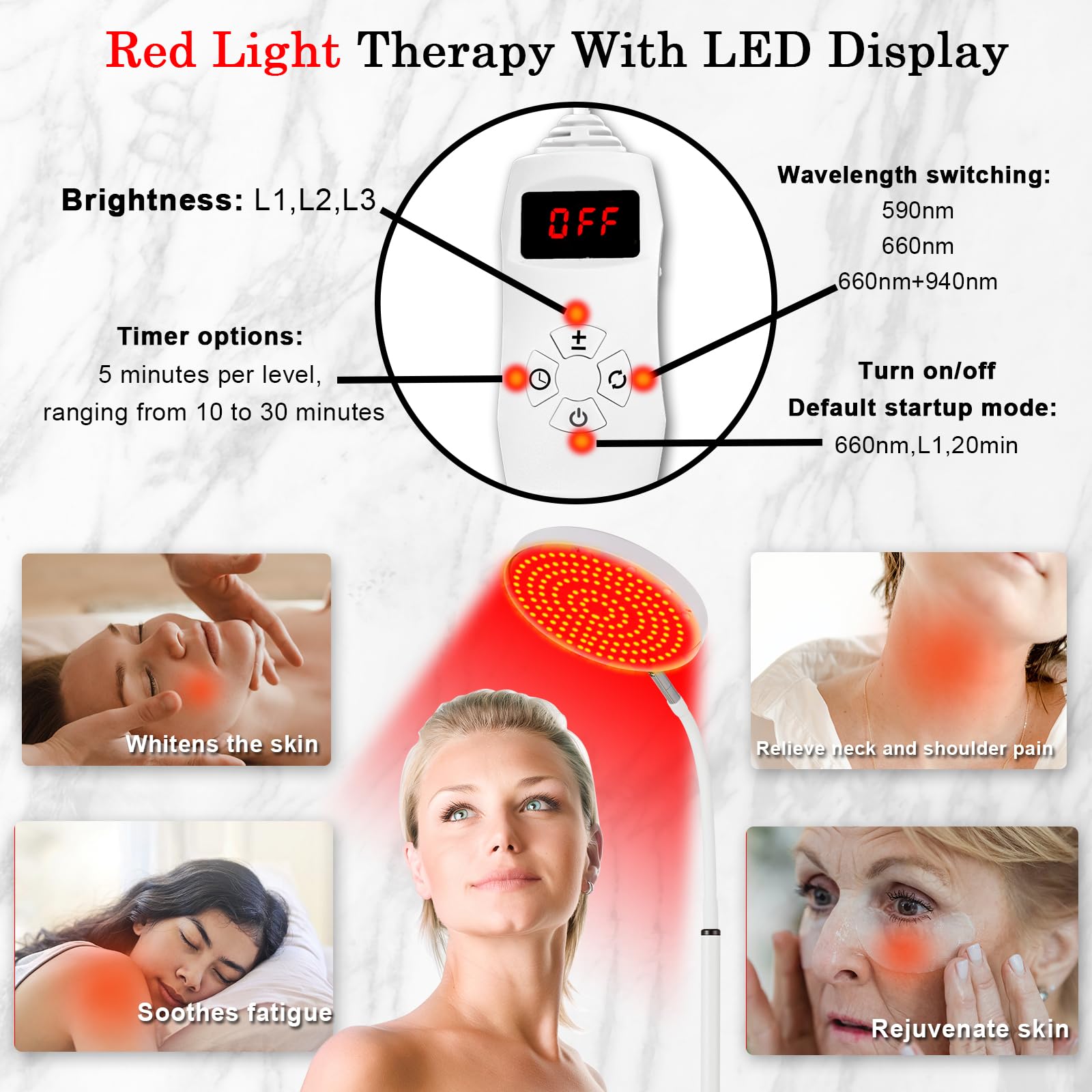Akarishin Red Light Therapy Lamp for Face- Facial and Body Treatment with Adjustable Height Stand - AB Mystery