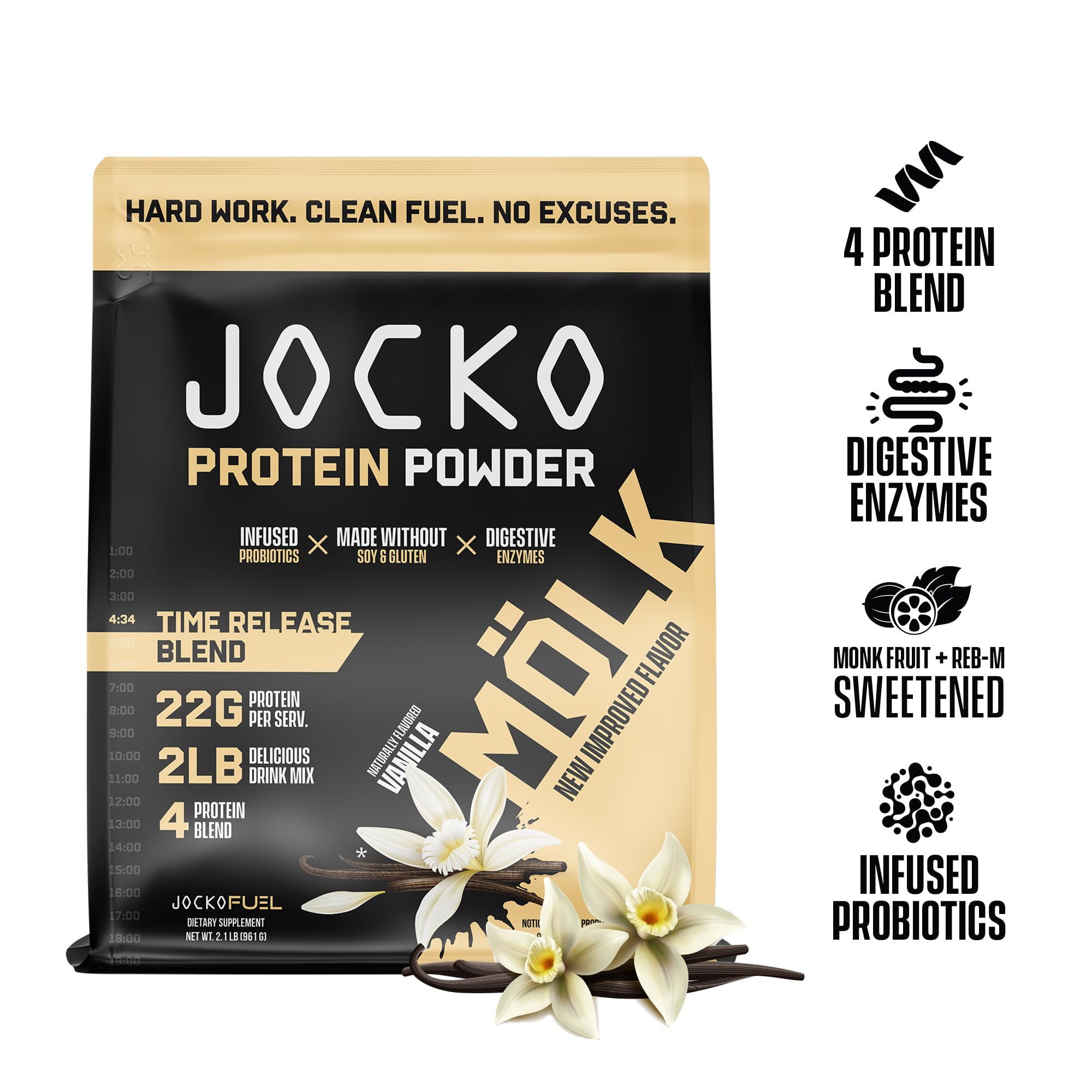 Jocko Mölk Whey Protein Powder (Vanilla) - Keto, Probiotics, Grass Fed, Digestive Enzymes - AB Mystery