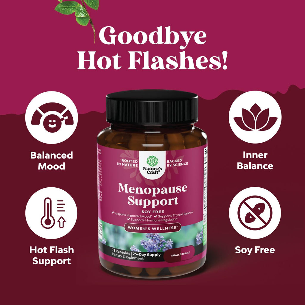 Soy Free Menopause Supplement for Women - Herbal Menopause Relief for Women for Night Sweats Natures Craft