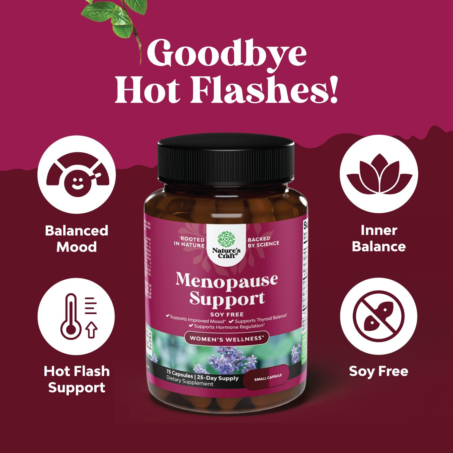 Soy Free Menopause Supplement for Women - Herbal Menopause Relief for Women for Night Sweats Natures Craft