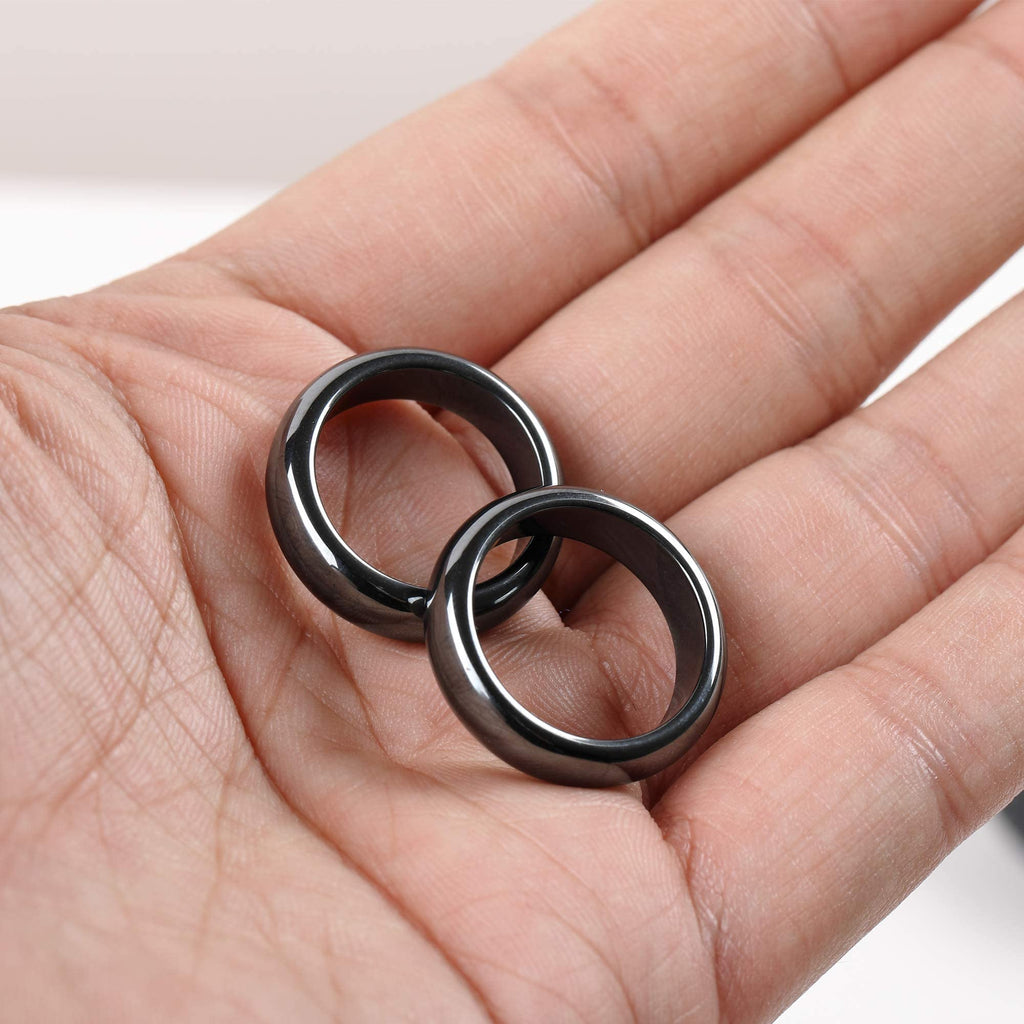 2PCS Genuine Hematite Ring for Women Men Unisex, Black Hematite Stone Ring Anxiety Balance - AB Mystery