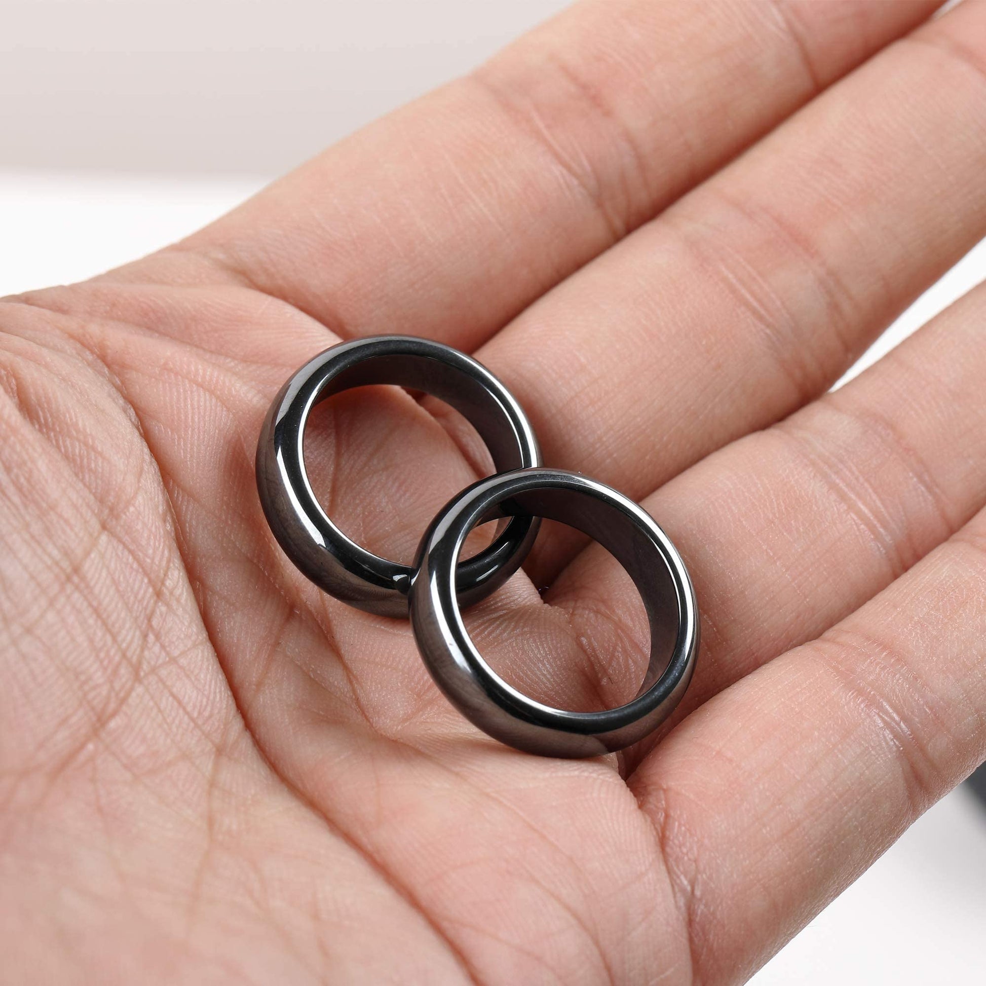 2PCS Genuine Hematite Ring for Women Men Unisex, Black Hematite Stone Ring Anxiety Balance - AB Mystery