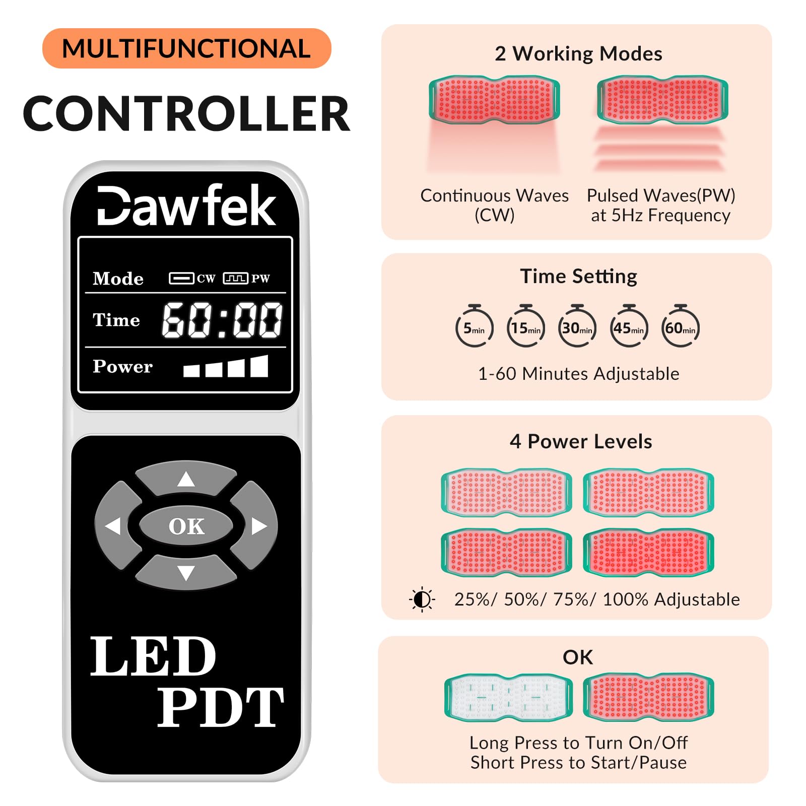 Dawfek Red Light Therapy Belt for Pain Relief Silicone Wearable Near Infrared Light Wrap Deep - AB Mystery