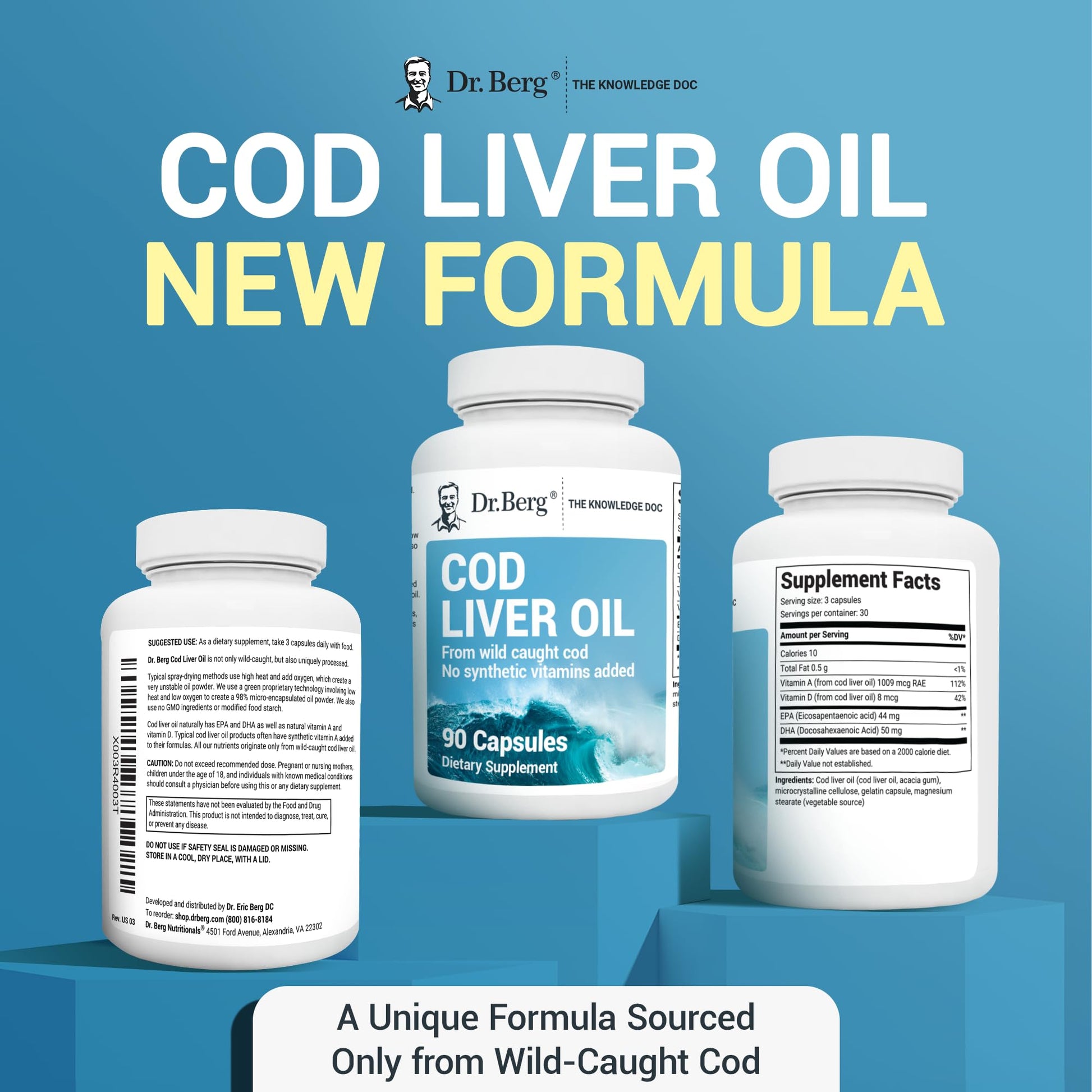 Dr. Berg Cod Liver Oil Capsules - New Formula Without OxBile - Rich in Omega-3 Fatty - AB Mystery