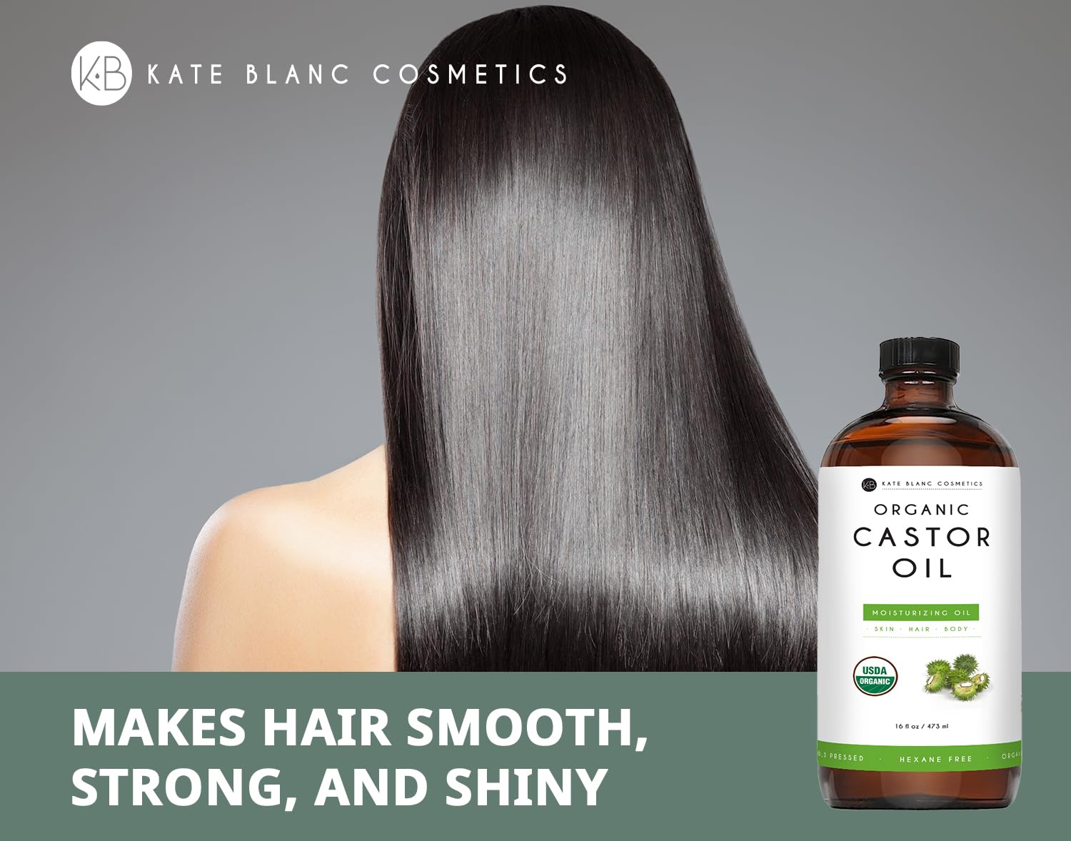 Kate Blanc Cosmetics Castor Oil Organic for Hair Growth & Body (16oz). 100% Pure Cold-Pressed - AB Mystery
