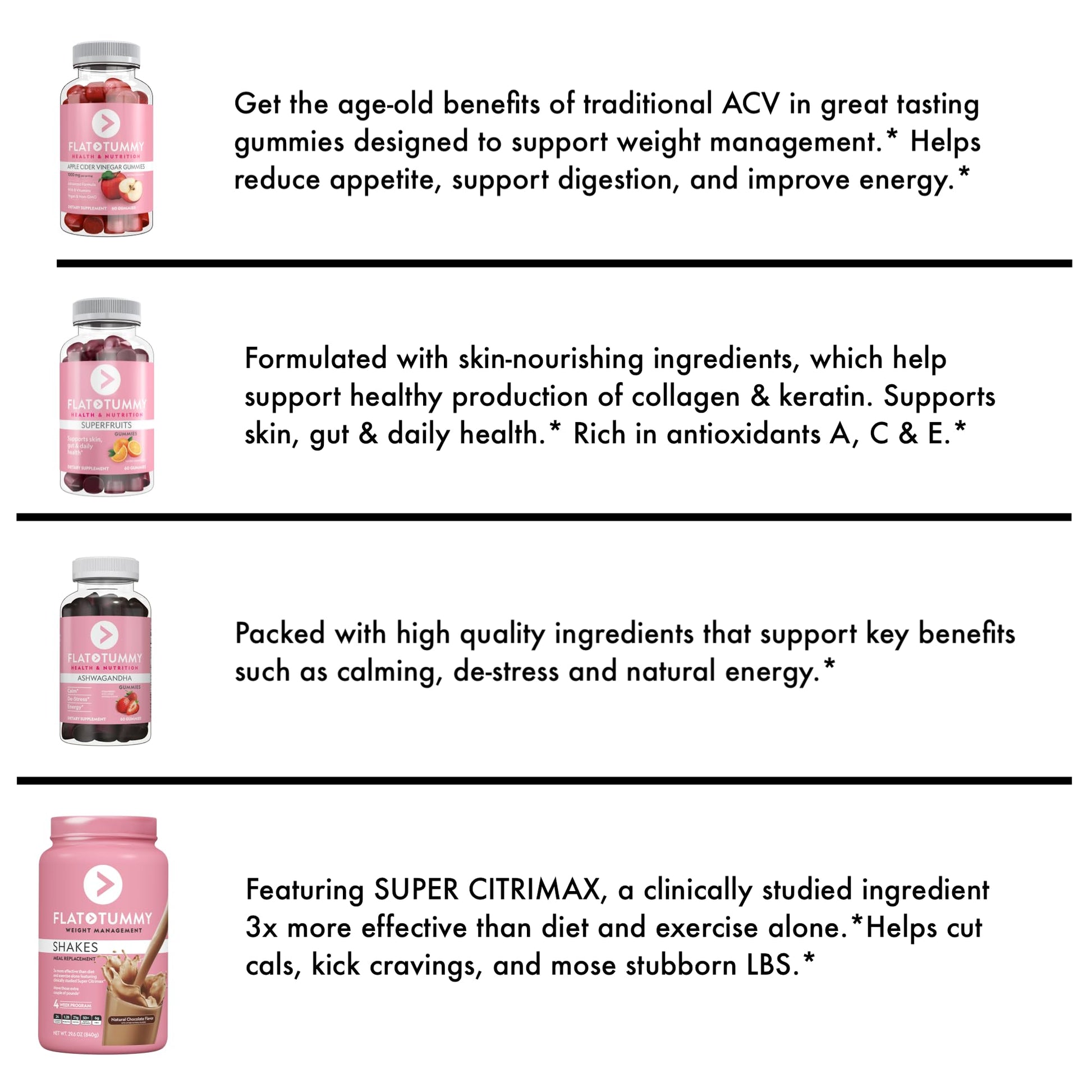 Flat Tummy Gummies Bundle with Apple Cider Vinegar Gummies, Superfruits Gummies - AB Mystery