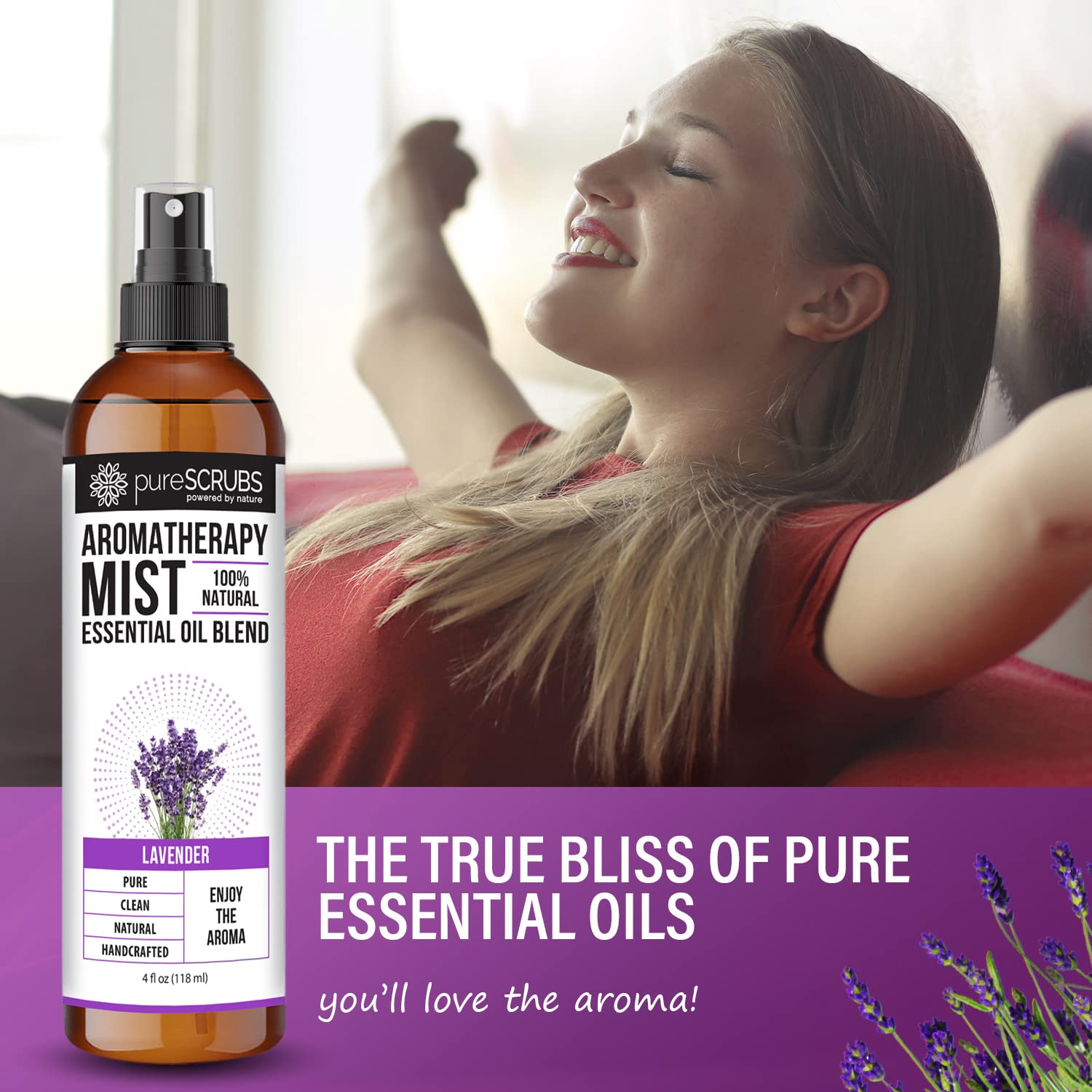 Shake, Mist & Enjoy - pureSCRUBS Premium Lavender Aromatherapy Spray Mist for Room, Body, Linens - AB Mystery