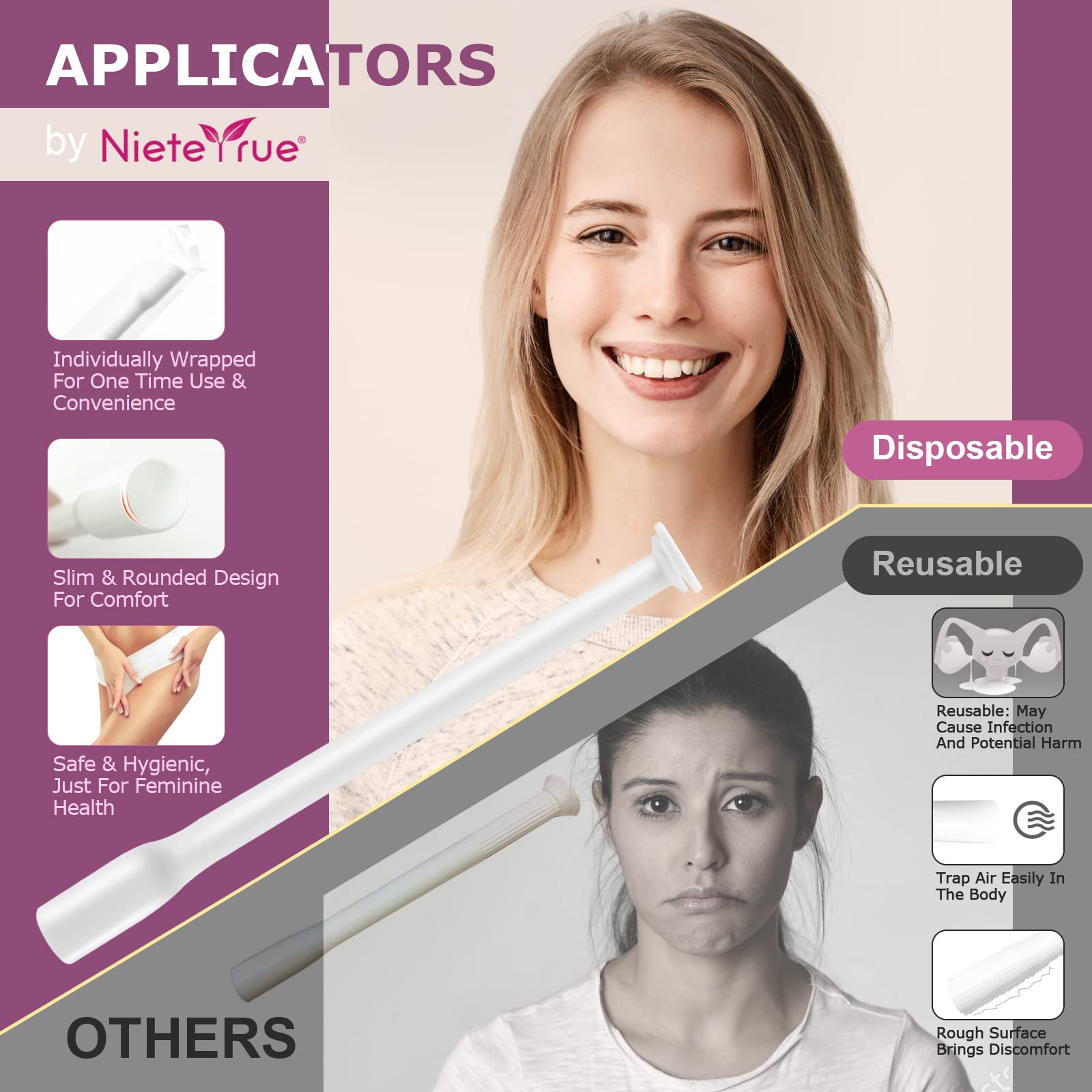 Nieteyrue (40 Packs) Disposable Vaginial Applicators Individually Wrapped Hygienic Fit - AB Mystery