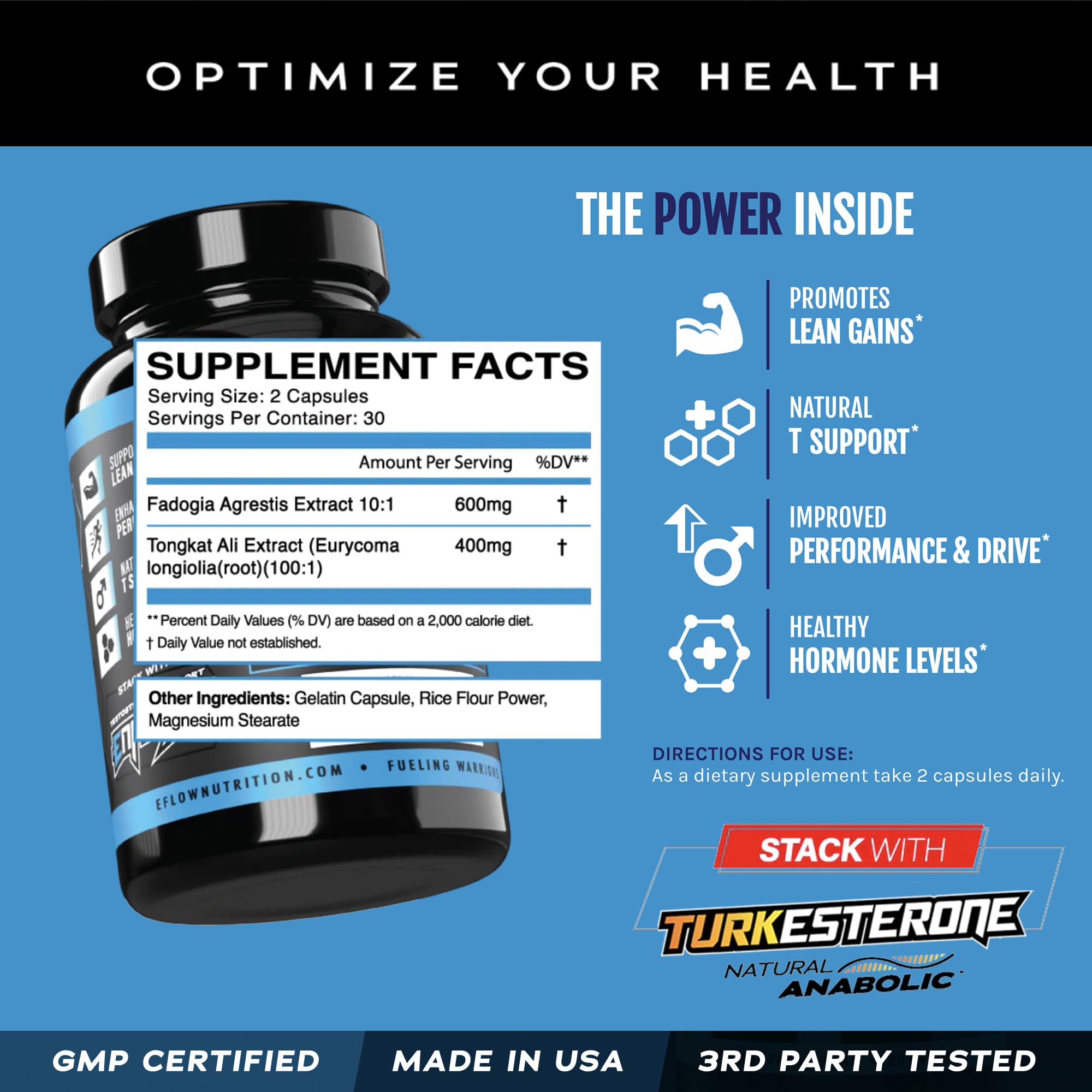 eFlow Nutrition Fadogia Agrestic + Tongkat Ali - [2-in-1] Natural Performance Supplement - AB Mystery