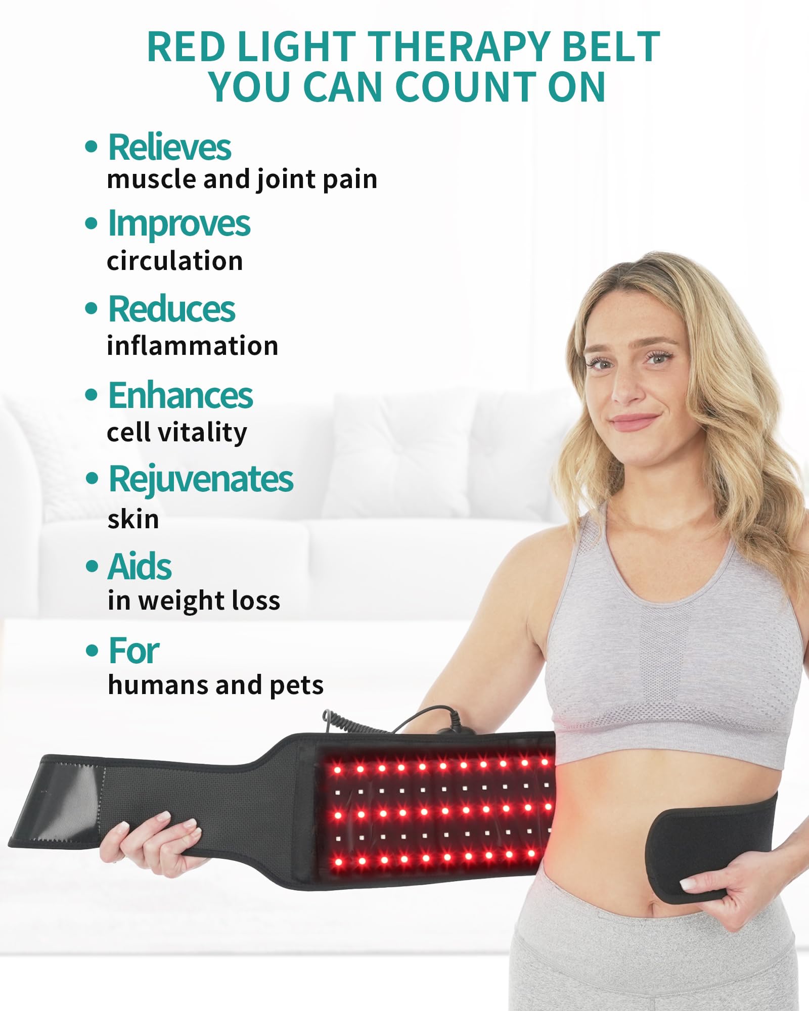 Nekteck Red Light Therapy Belt for Body, Wireless Near-Infrared Light Pad for Pain Relief, Inflammation - AB Mystery