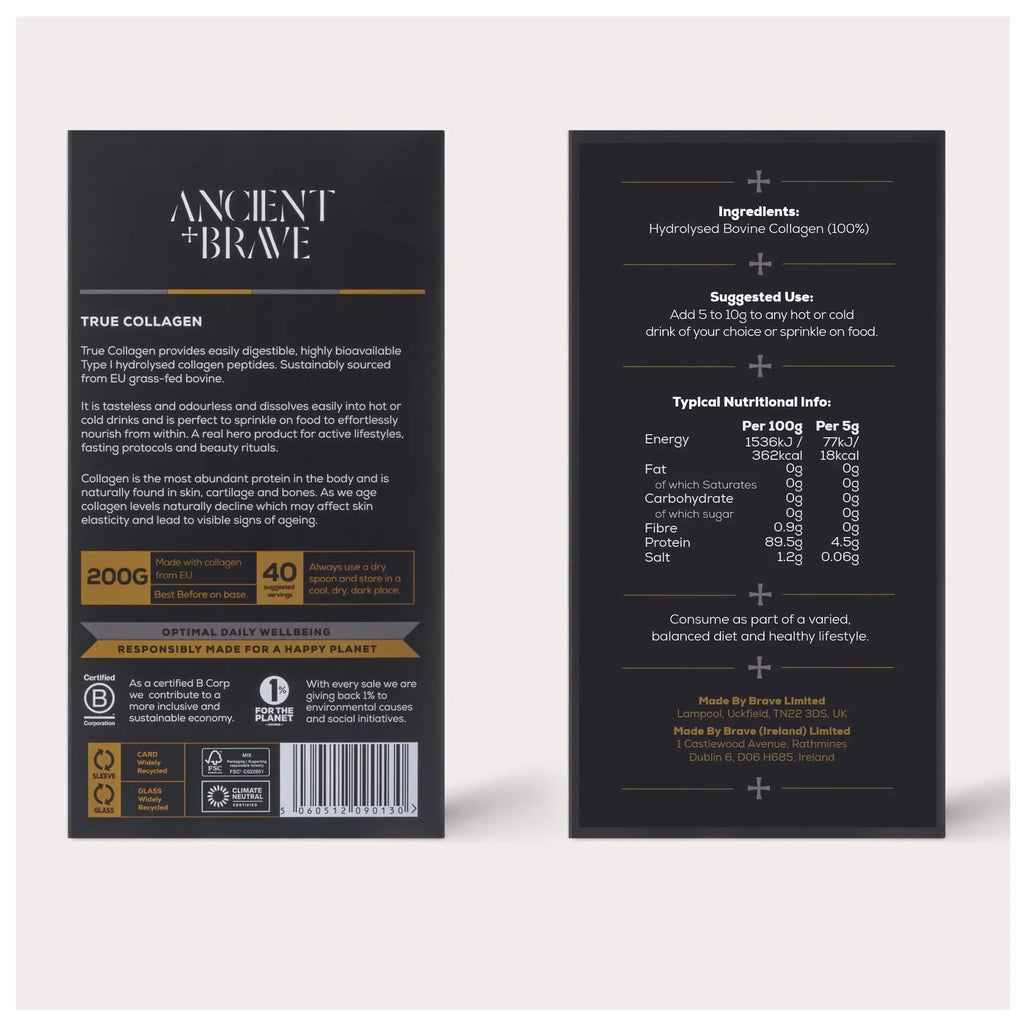 Ancient + Brave True Collagen 200g - Grass-Fed Bovine Collagen Powder - 100% Hydrolysed Collagen Peptides Ancient + Brave