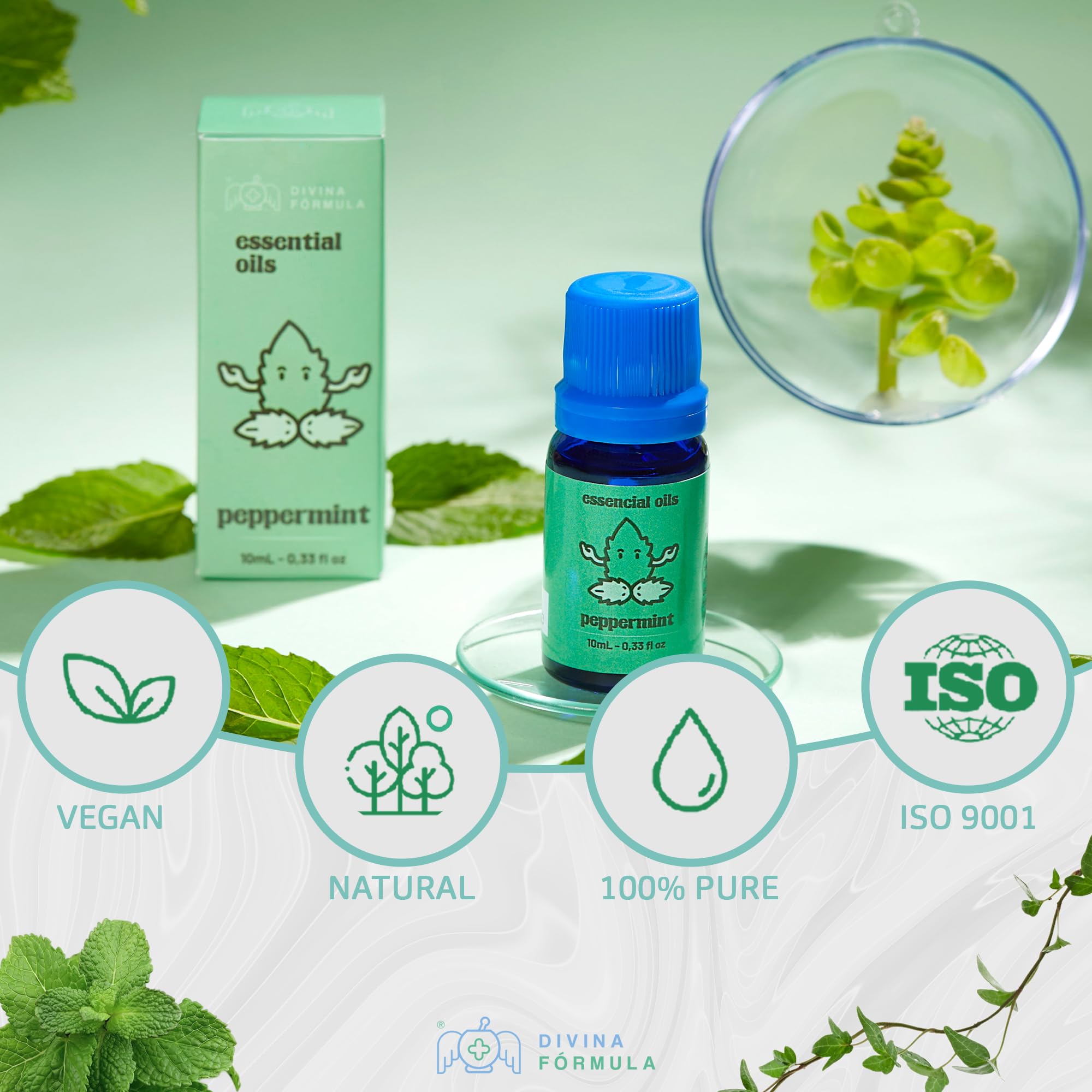 Divina Fórmula - 100% Pure Peppermint Essential Oil - Aromatherapy Oils, Essential Oils - Oil for Massage - AB Mystery