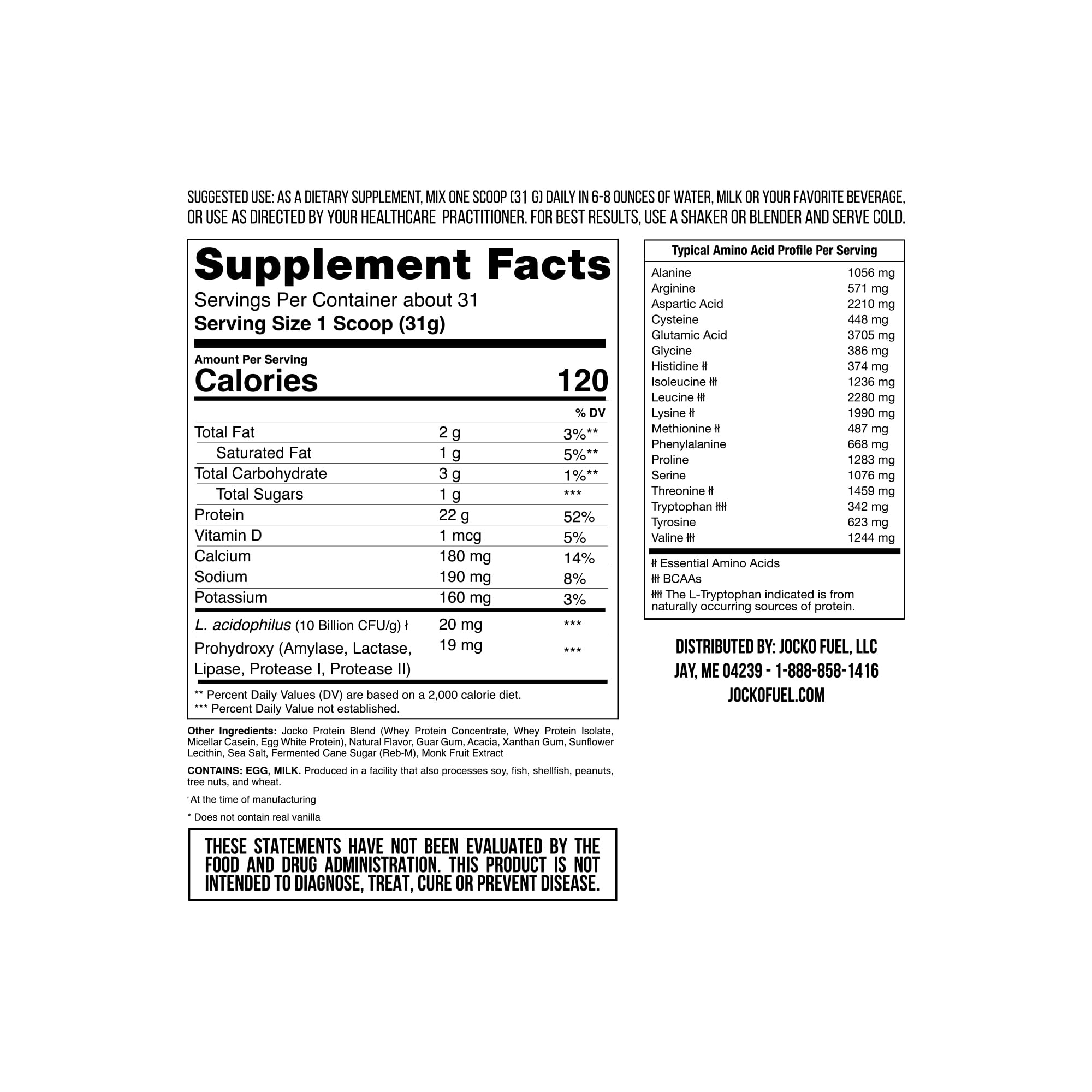 Jocko Mölk Whey Protein Powder (Vanilla) - Keto, Probiotics, Grass Fed, Digestive Enzymes - AB Mystery