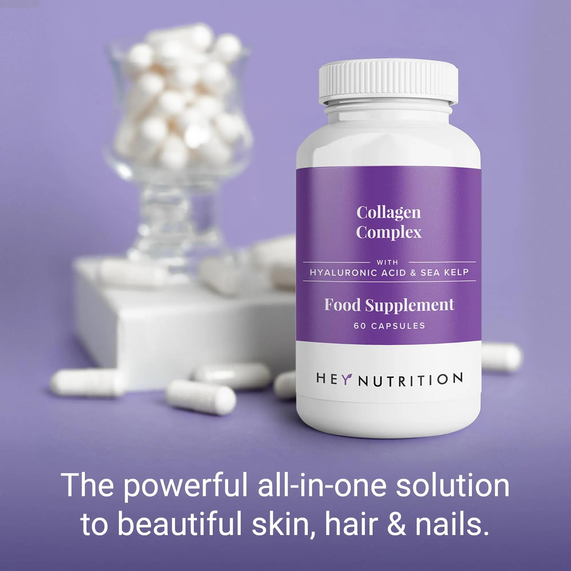 Hey Nutrition Collagen Complex Hyaluronic Acid & Sea Kelp Vitamin E, C, Biotin - Healthy Nails, Skin, Hair Joints Metabolism - AB Mystery