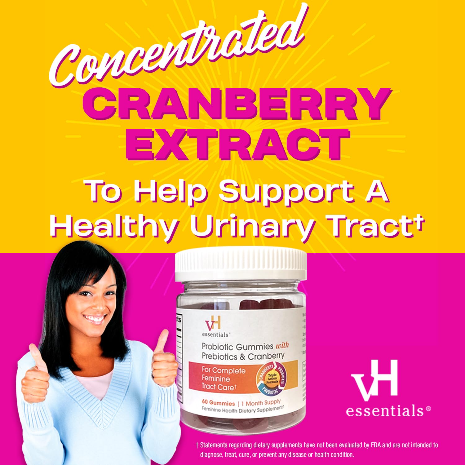 vH essentials Probiotic Gummies with Prebiotics & Cranberry, Concentrated Extract - AB Mystery