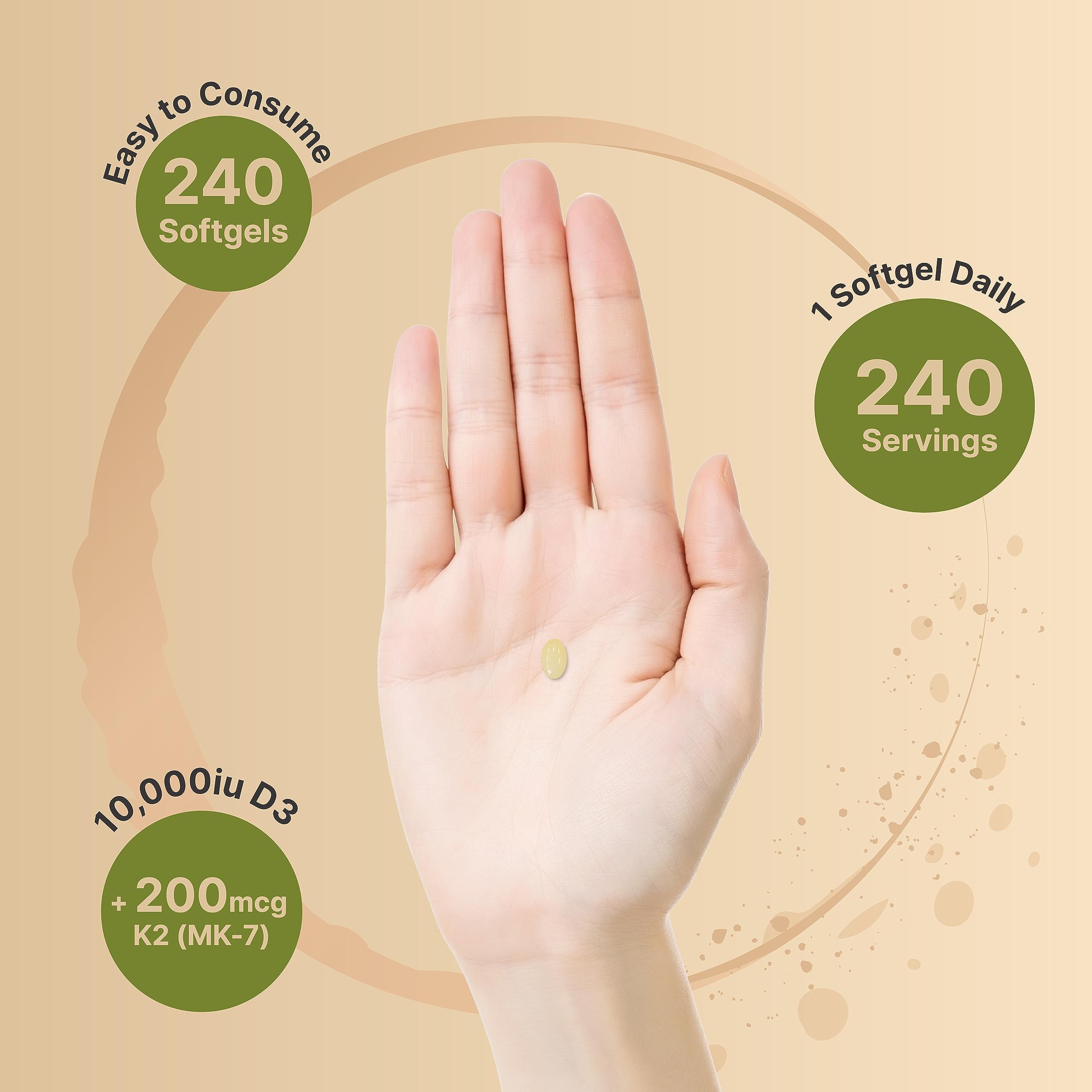 NatureBell Vitamin D3 K2 (10,000 IU Vitamin D + 200mcg Vitamin K MK-7) 240 Softgels - AB Mystery