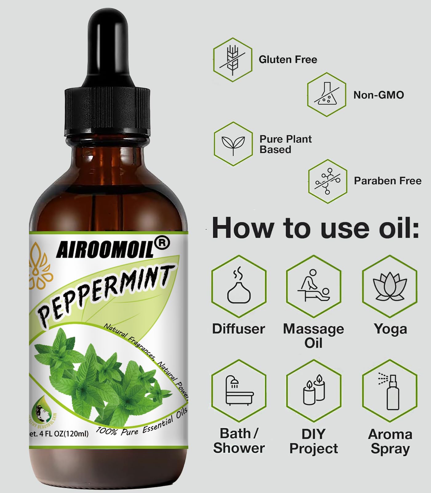 airoomoil Invigorating Peppermint Essential Oil for Showers Skin Use Shampoo Soap Ideal - AB Mystery