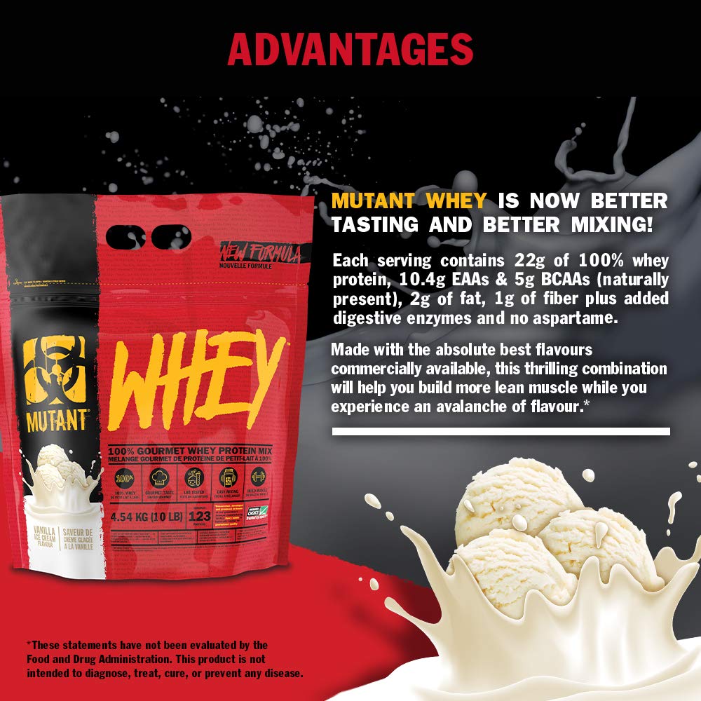 Mutant Whey – 100% Whey Protein Powder, Gourmet Taste, 22g of Protein, 10.4 g EAAs, 5 g BCAAs Mutant