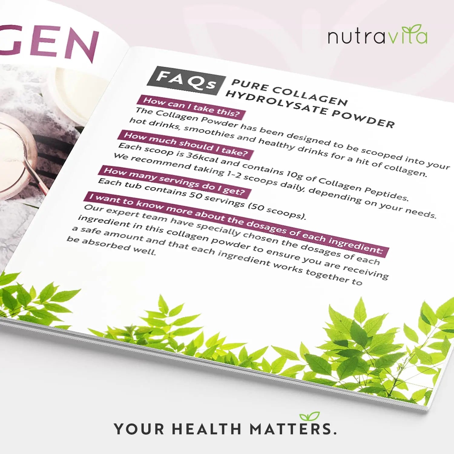 Collagen Powder 500g - Premium Gold Standard Bovine- 50 Servings - Collagen Peptides Supplement Nutravita