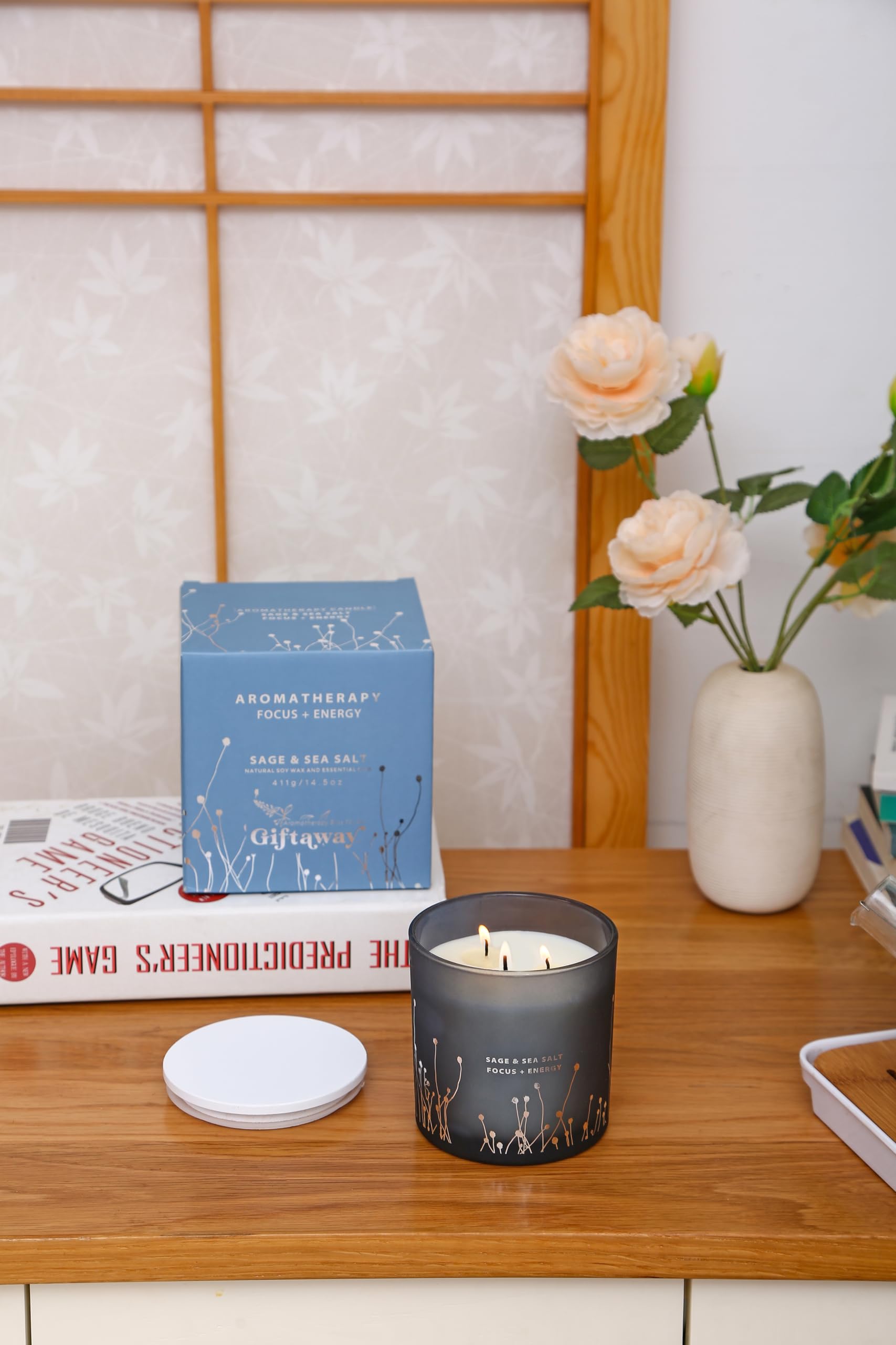 White Sage Sea Salt 3 Wick Candle 14.5 oz | Sage Candles for Cleansing House | Large Soy Candles - AB Mystery