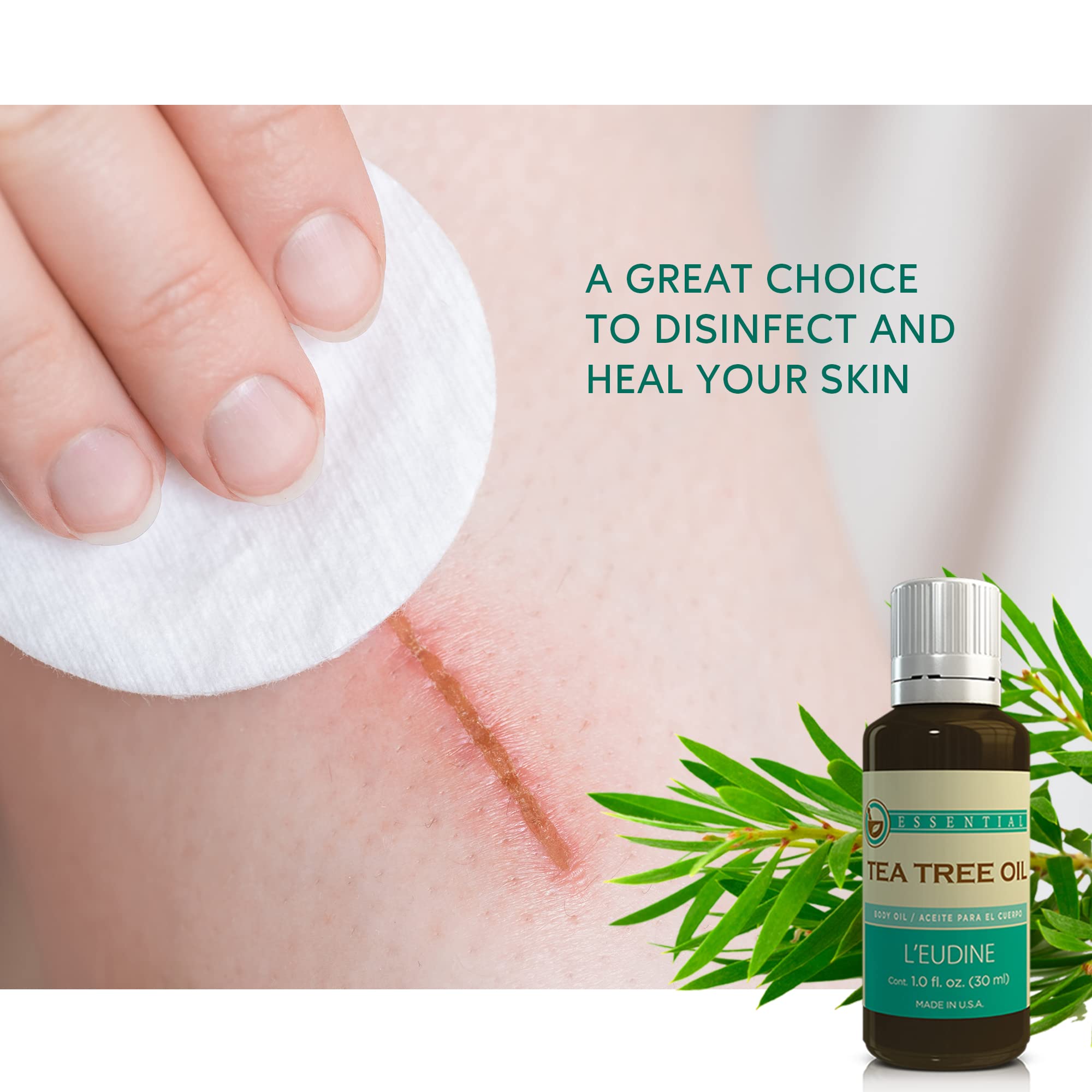 L’EUDINE Tea Tree Oil – 1fl Oz Multipurpose Body Oil for Acne, Toenail Problems, Dandruff, Skin Bites - AB Mystery