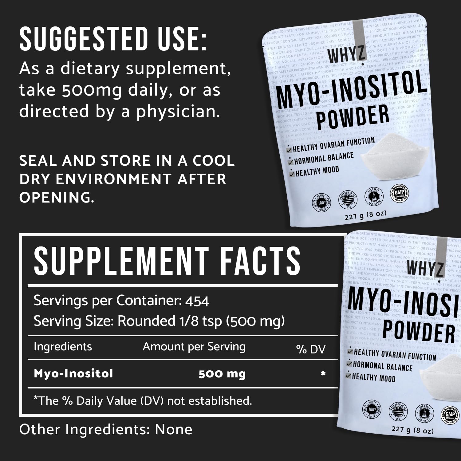 Myo-Inositol Powder 8oz, Natural Myo Inositol Supplement for Ovarian Support - AB Mystery