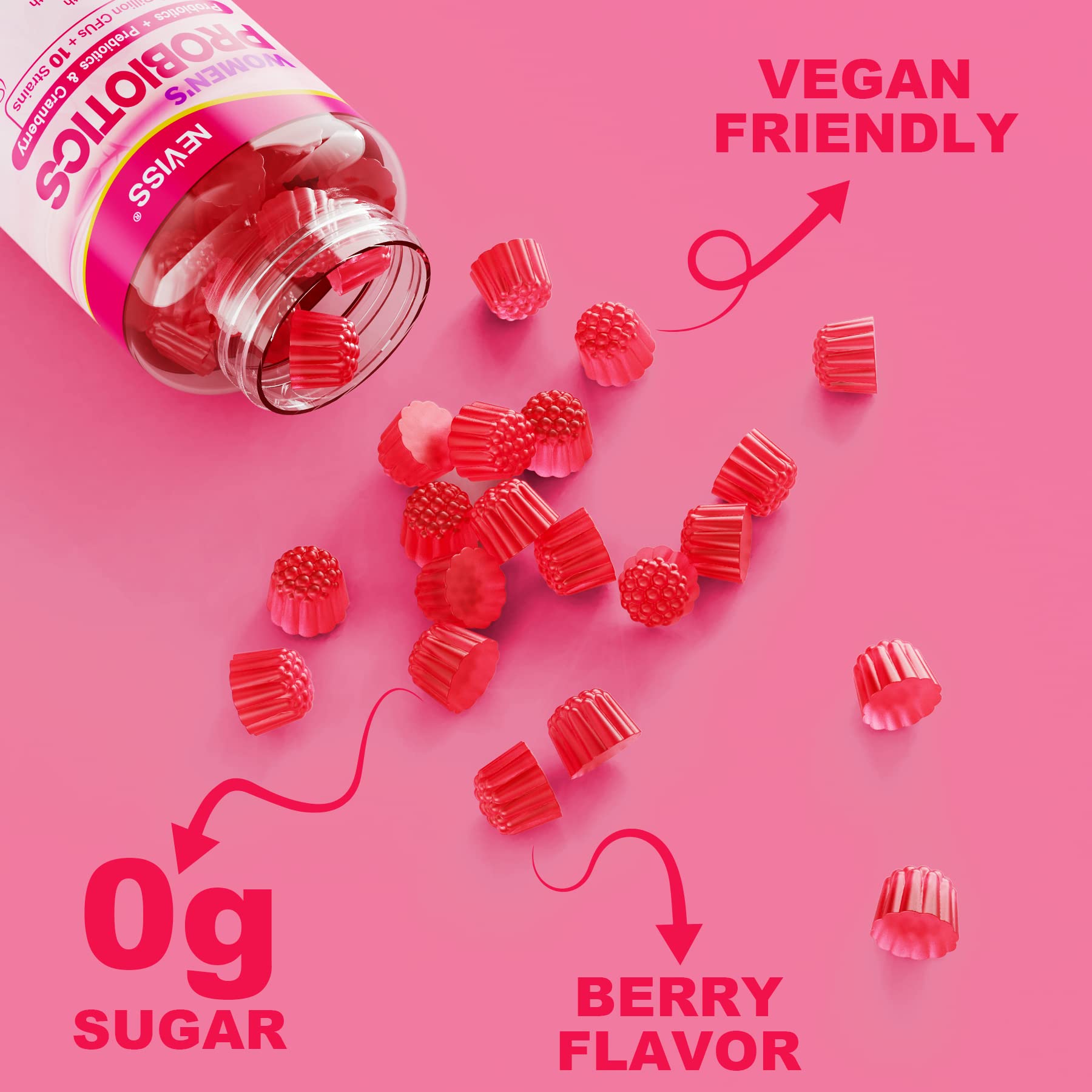 Probiotics for Women Gummies, Sugar Free Vaginal Probiotics 50 Billion CFU 10 Strains w/ Cranberry - AB Mystery