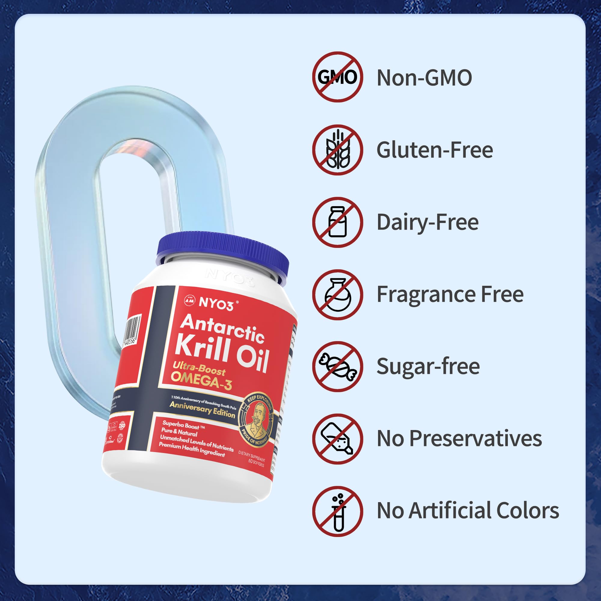 NYO3 Antarctic Krill Oil 1000mg Omega 3 Supplement, EPA & DHA, 90 Softgels Astaxanthin - AB Mystery