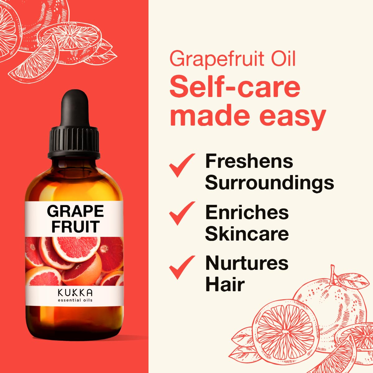 Kukka Grapefruit Essential Oil for Diffuser - 100% Natural Grapefruit Essential Oil for Skin - AB Mystery
