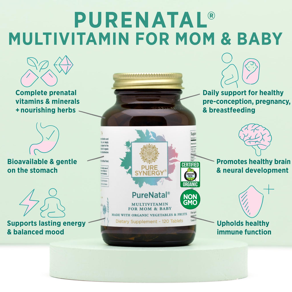 PURE SYNERGY PureNatal Prenatal Vitamins | Vegan Supplement Made with Organic Whole Foods PURE SYNERGY