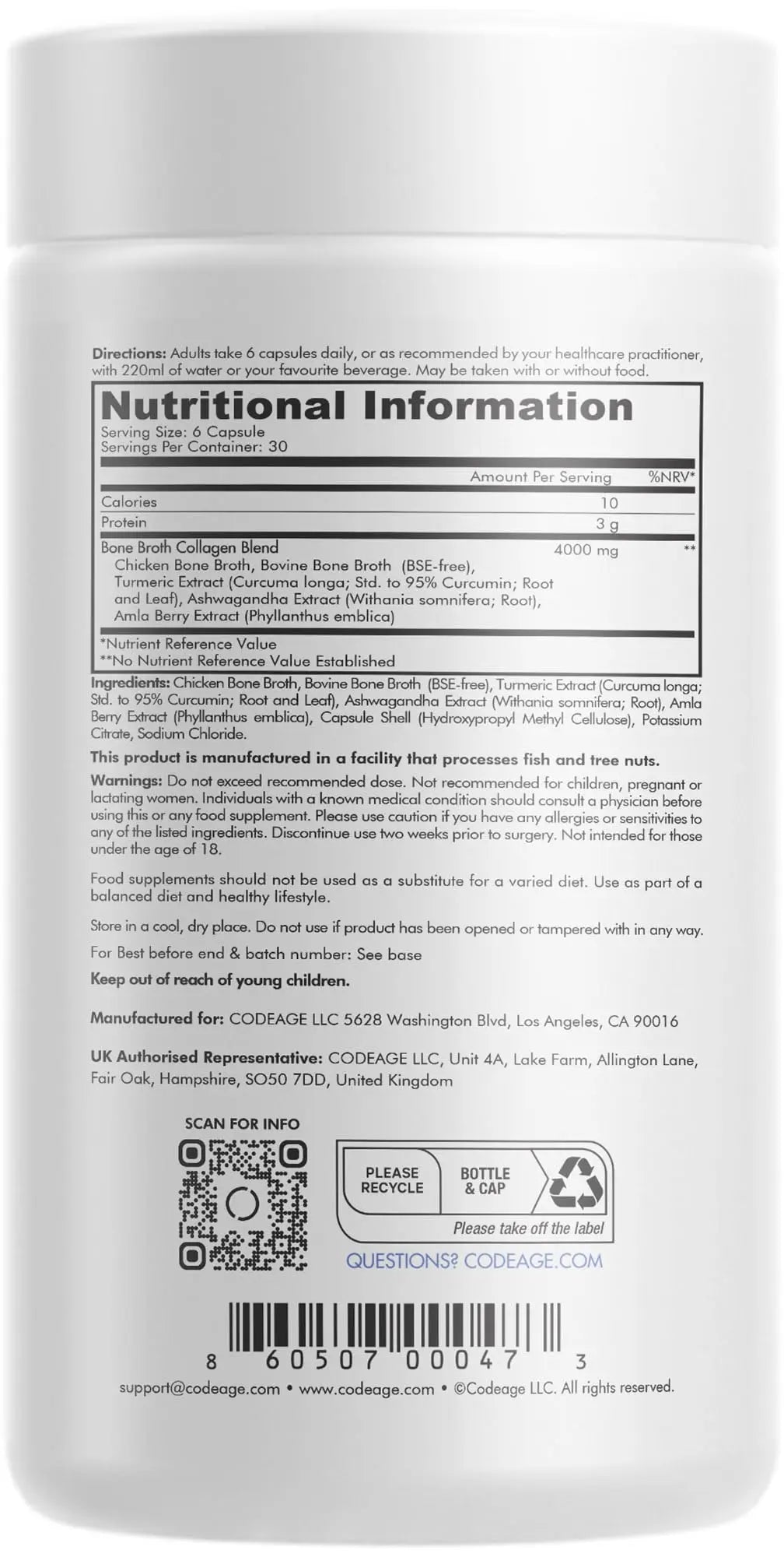 Codeage Bone Broth Collagen Capsules Grass Fed - Pasture Raised Chicken Bone Broth Collagen - AB Mystery