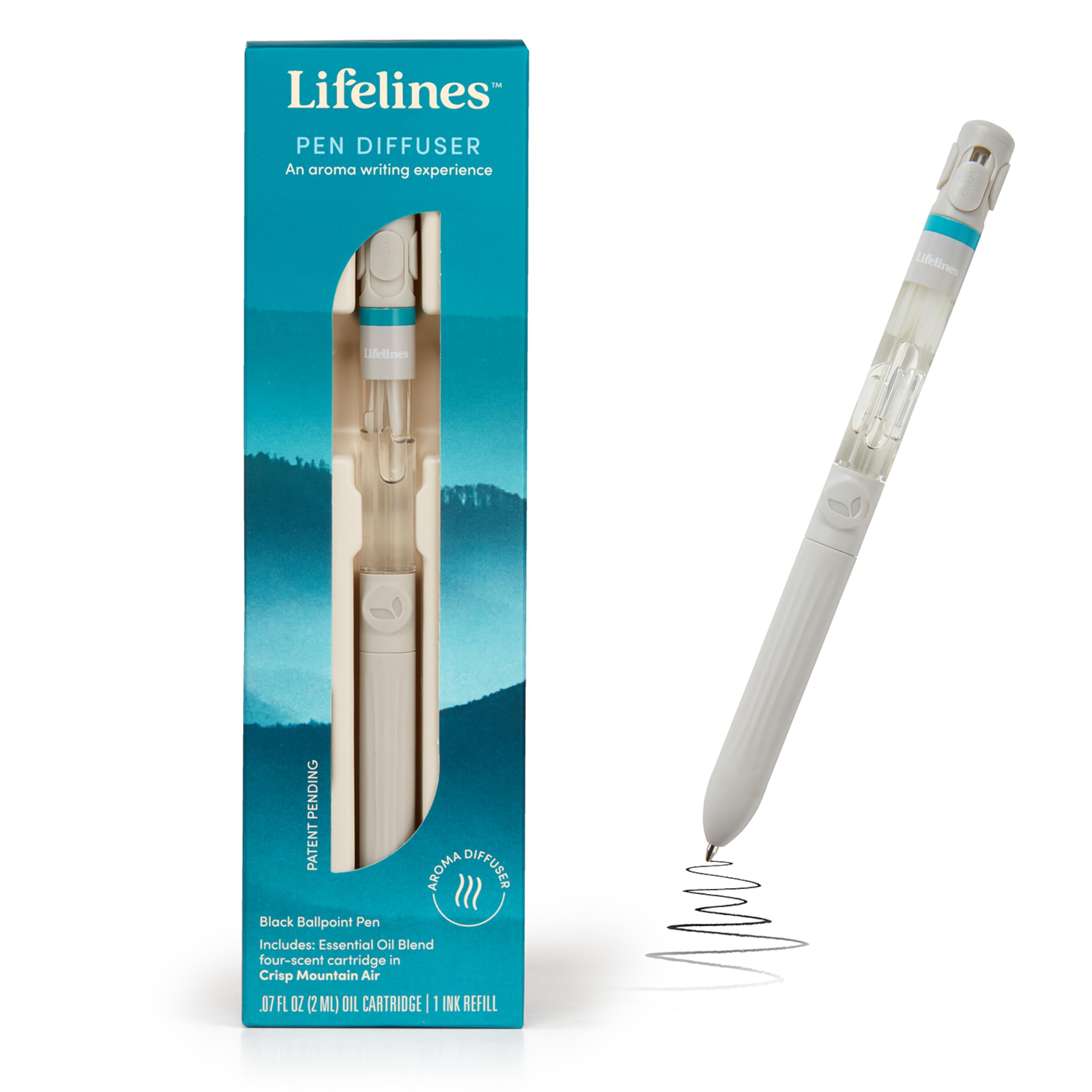 Pen Diffuser in Crisp Mountain Air Essential Oil Blends - Elegant 1.0mm Ballpoint Tip - Black Pen