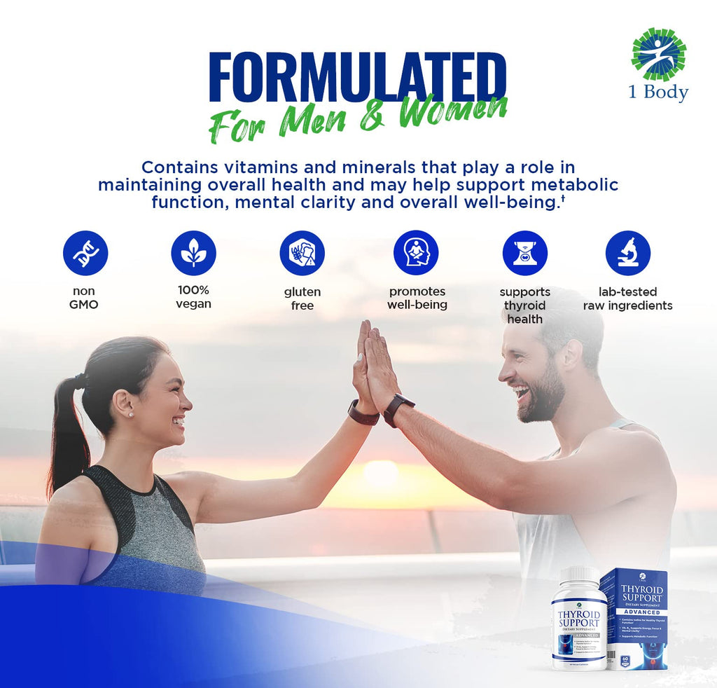 1 Body Thyroid Support Supplement for Women and Men - 2 Pack 60 Days