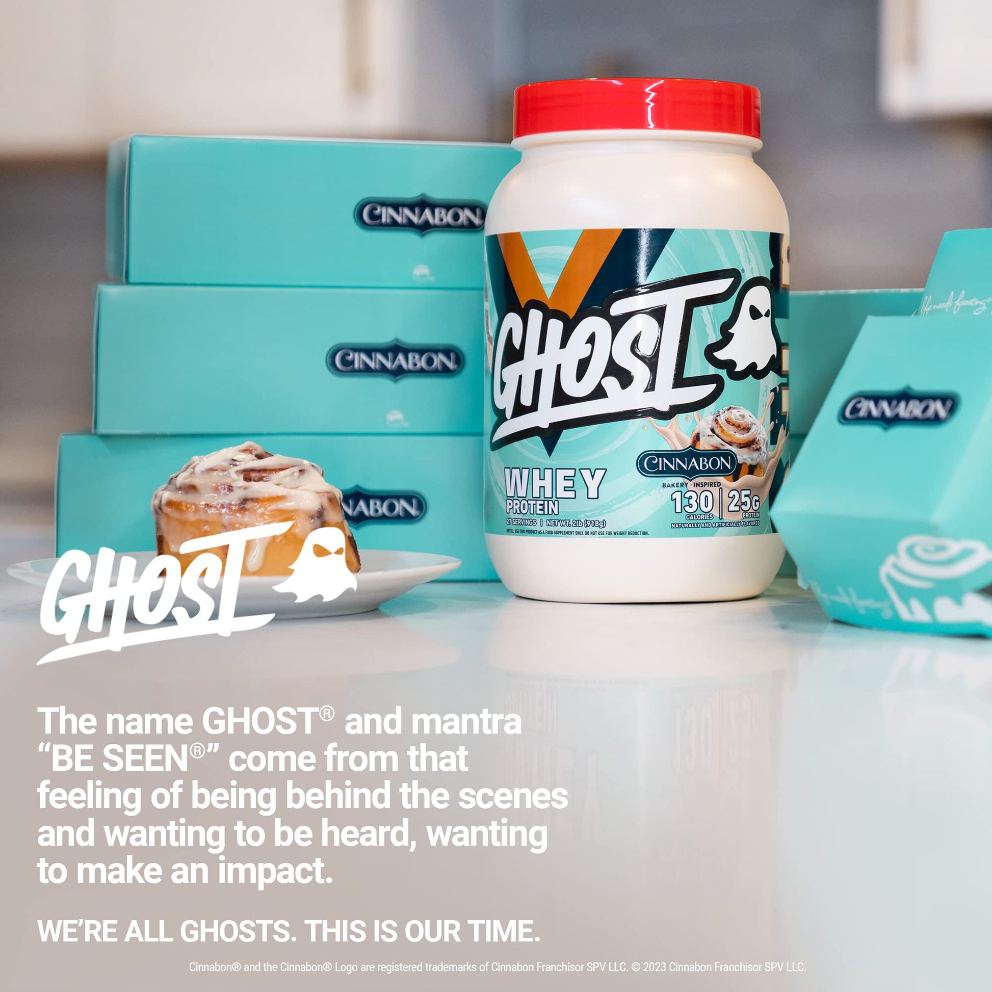 GHOST Whey Protein Powder, Cinnabon - 2LB Tub, 25G of Protein - Cinnamon Roll Flavore - AB Mystery