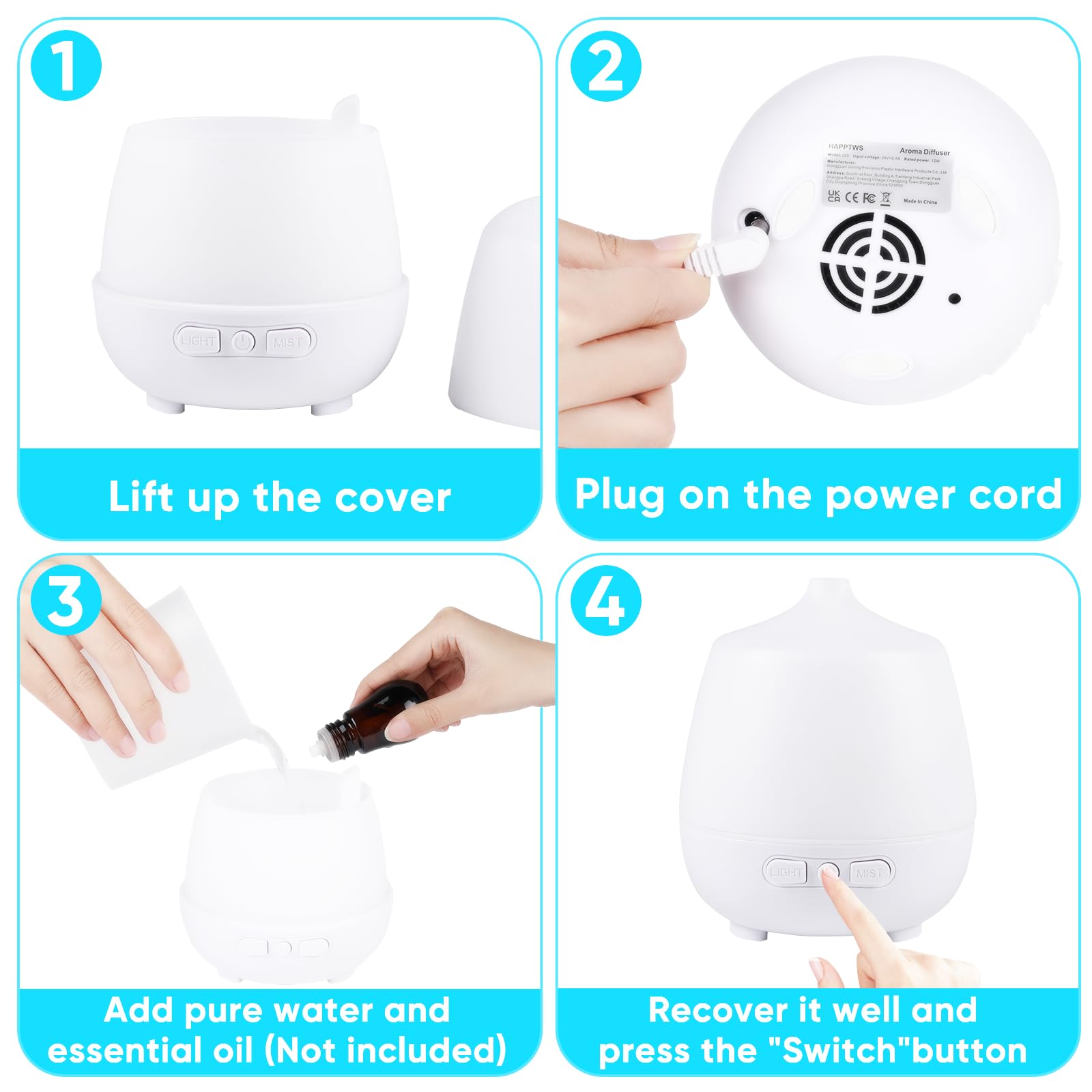 HAPPTWS 220Ml Essential Oil Diffuser - Diffusers for Essential Oils Aromatherapy Diffuser - AB Mystery