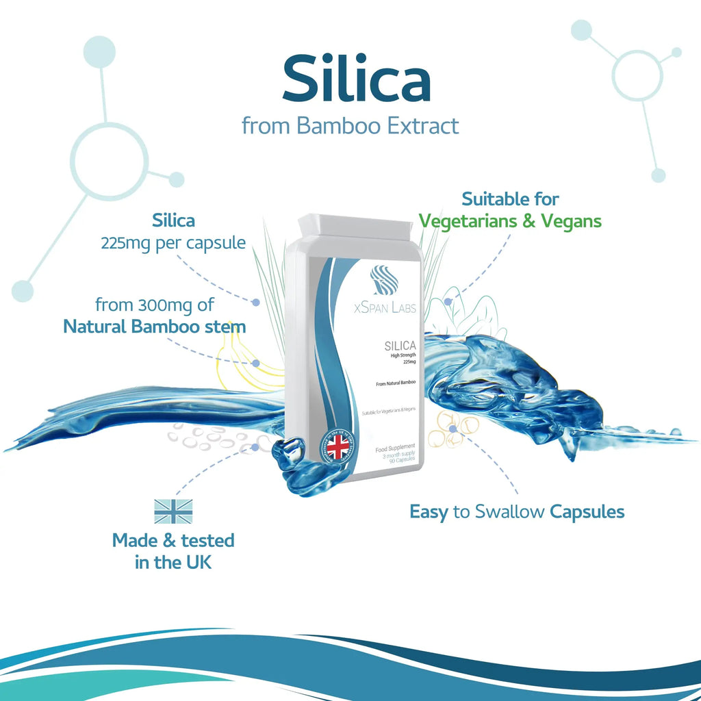 Silica 225mg – 90 Capsules - A Potent Highly Bioavailable Form - Naturally Sourced from Bamboo Extract - One-A-Day Vegan Capsules to Support Healthy Hair, Nails and Skin - Made in The UK Xspan Labs