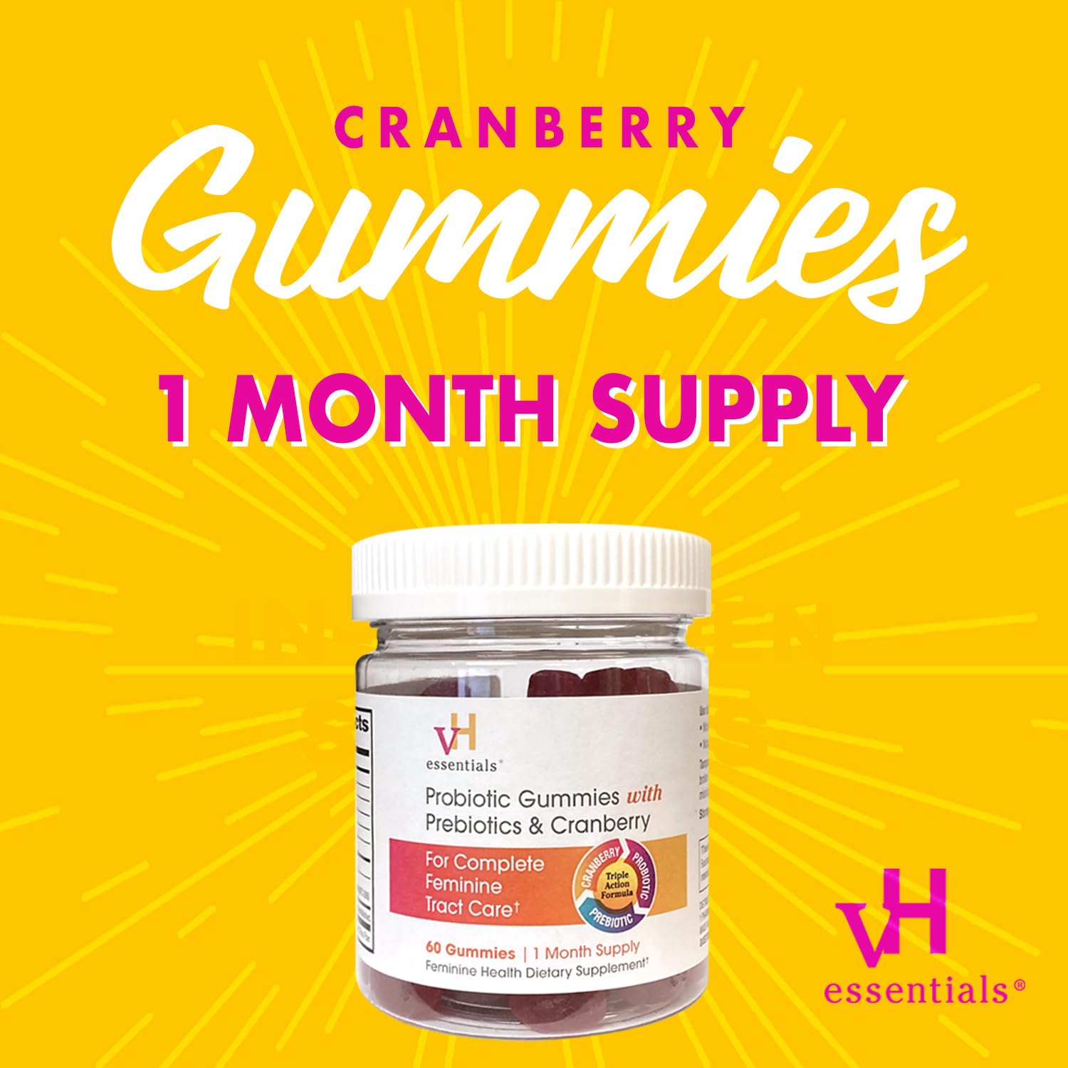 vH essentials Probiotic Gummies with Prebiotics & Cranberry, Concentrated Extract - AB Mystery