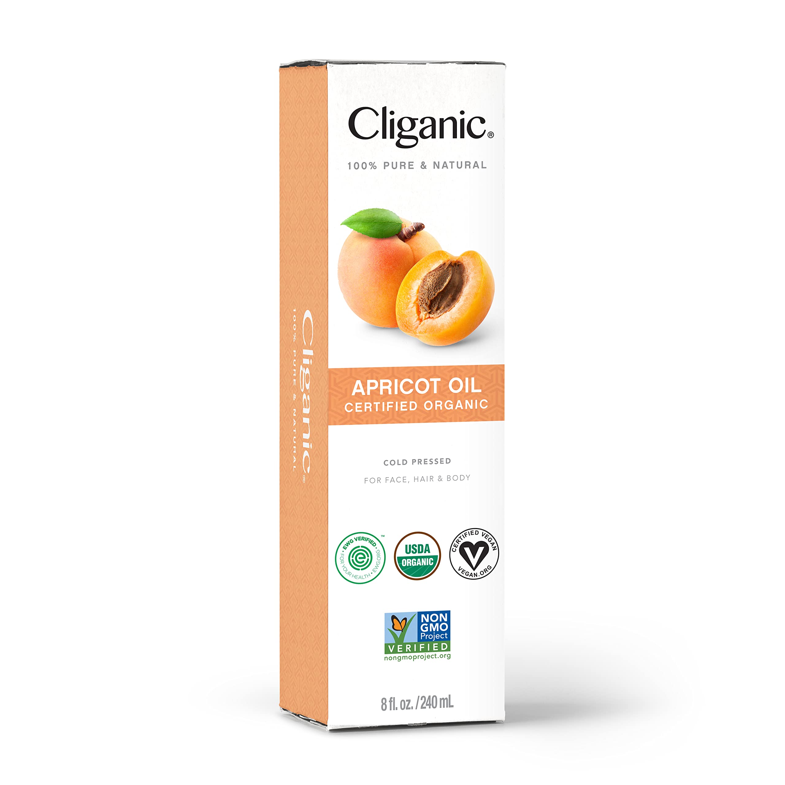 Cliganic Organic Apricot Oil, 100% Pure (8oz) - For Skin, Hair & Face | Natural Cold Pressed Unrefined - AB Mystery