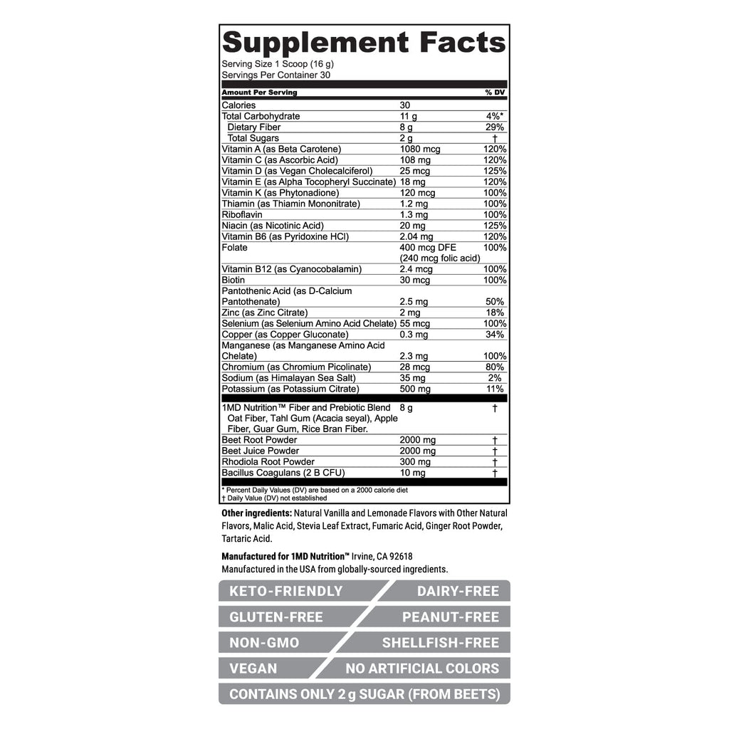 1MD Nutrition CardioFitMD - Vegan Beets Superfood Keto-Friendly Heart Health Powder - AB Mystery