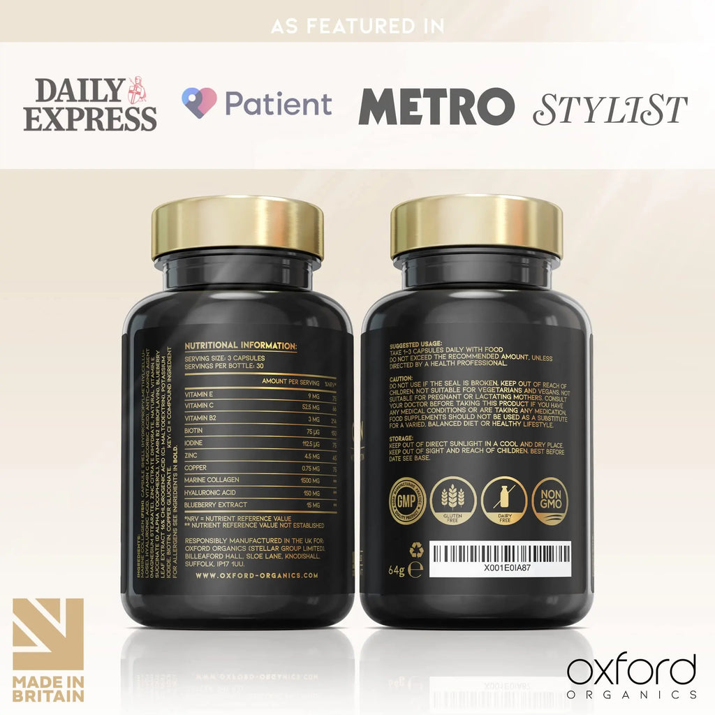 Advanced Marine Collagen Capsules | 1735mg Superfood & Vitamin Boosted Complex for Glowing Hair, Skin & Nails Oxford Organics