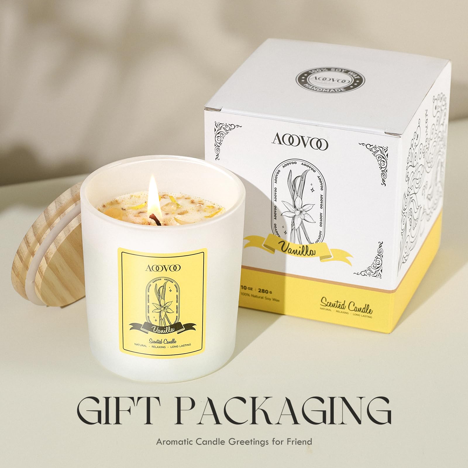 Vanilla Soy Candles Gift for Women - Aromatherapy Candle with Crystals Inside, 10oz Natural Soy Wax Candles - AB Mystery