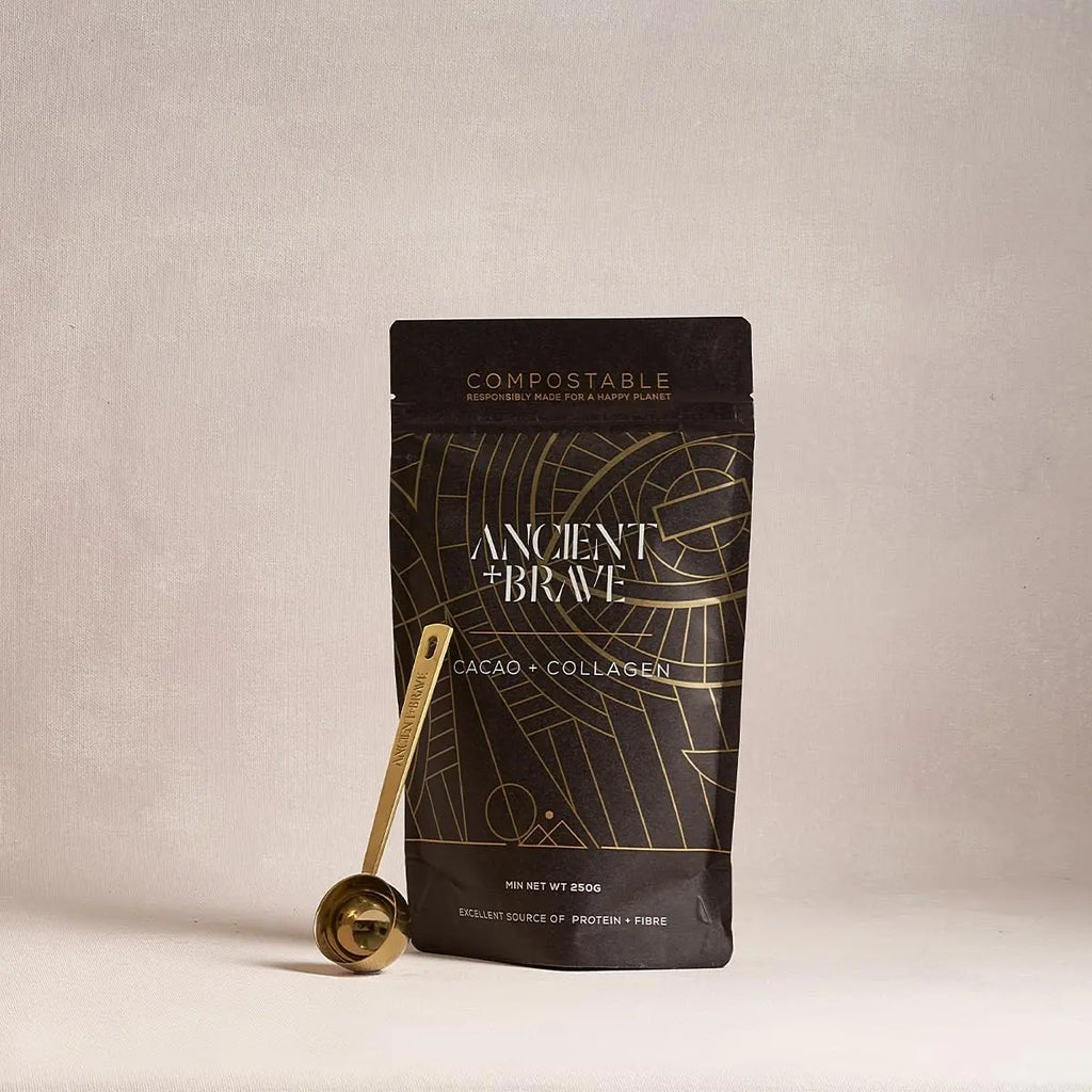 Ancient + Brave - Cacao + Collagen Powder 250g - Peruvian Raw Cacao Hot Chocolate with Grass - AB Mystery