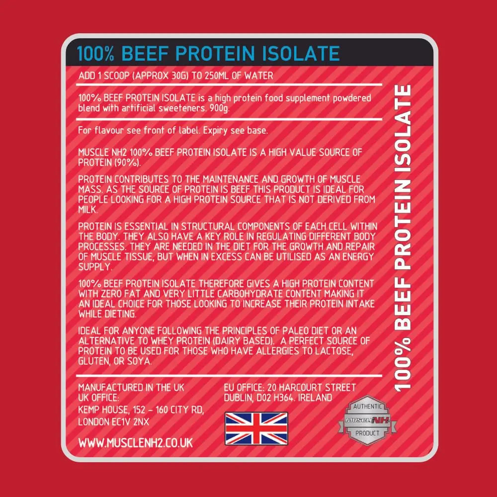 MuscleNH2 Beef Protein Isolate Powder 90%, High Protein, Low Fat, Dairy Free, Gluten Free, Soy Free MuscleNh2